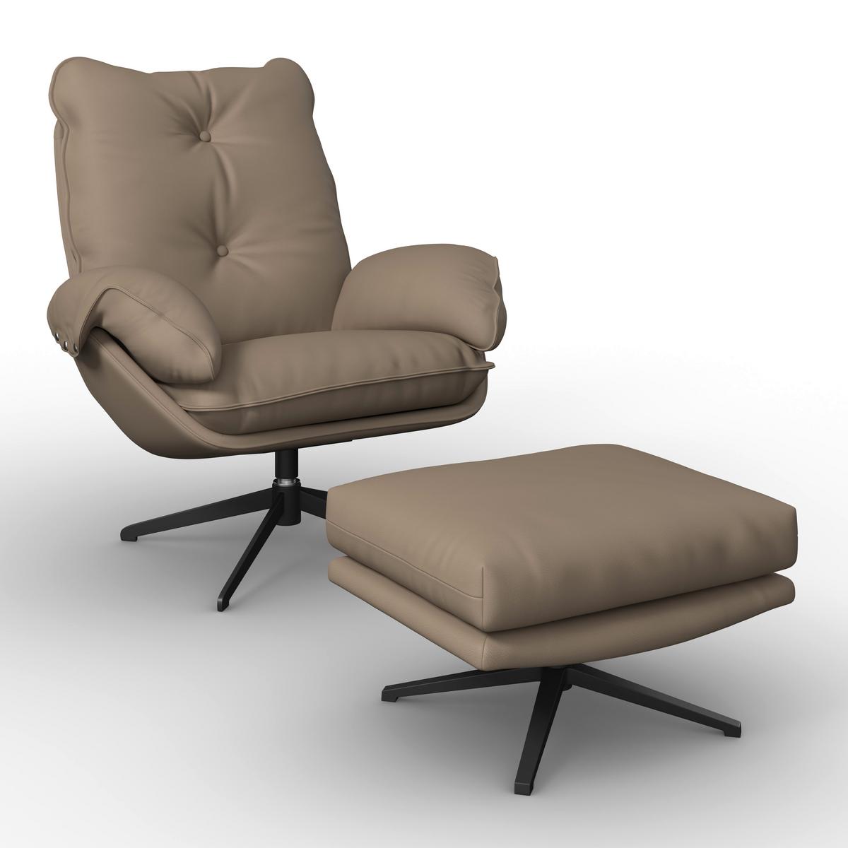 Sessel Andrea Lederlook Braun - Hellbraun/Schwarz, MODERN, Holz/Textil (82/105/80cm) - Bessagi Home