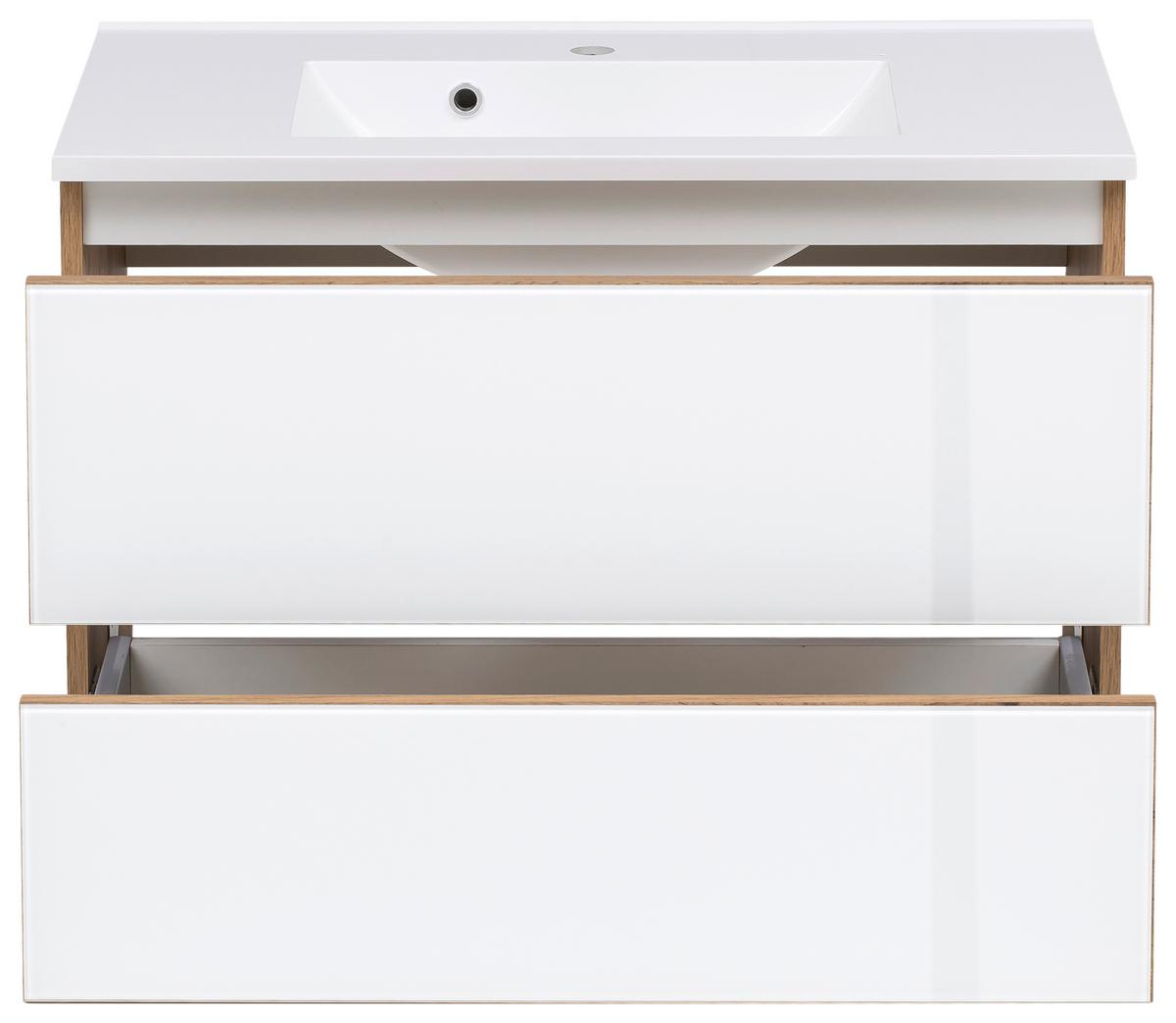 Badezimmer ''Helsinki'', Weiß/Eichefarben - Eichefarben/Weiß, KONVENTIONELL, Glas/Holzwerkstoff (80cm) - Held