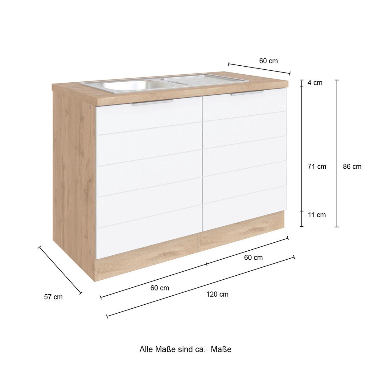 Spülenschrank Florenz mit Spüle ca. 120 cm Grau/Eiche - Eiche Wotan/Grau, Design, Holzwerkstoff/Metall (120/86/60cm) - Held