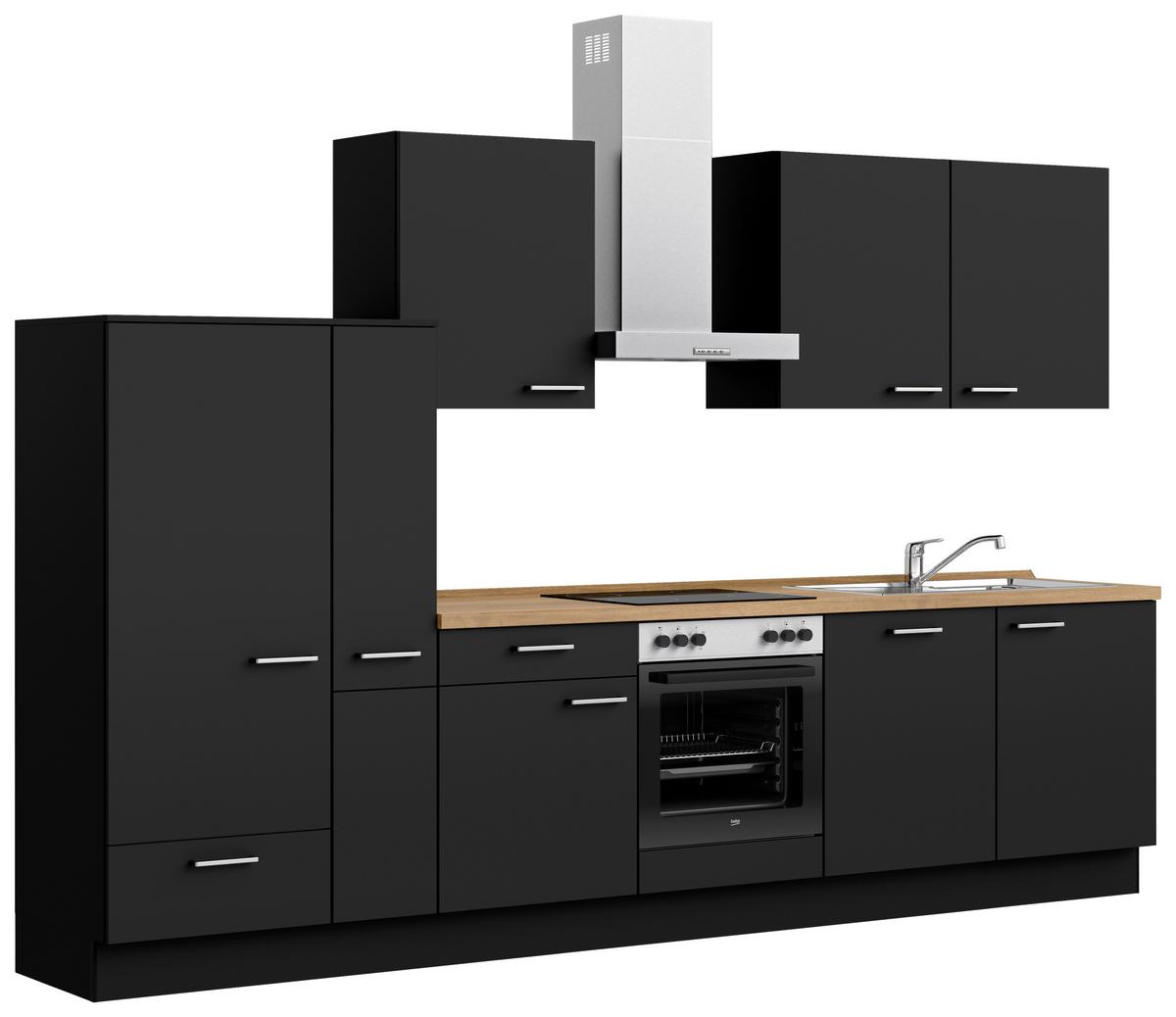 Küchenblock Touch Low m. Geräten Schwarz - Edelstahlfarben/Eichefarben, MODERN, Holzwerkstoff/Metall (330cm) - Nobilia