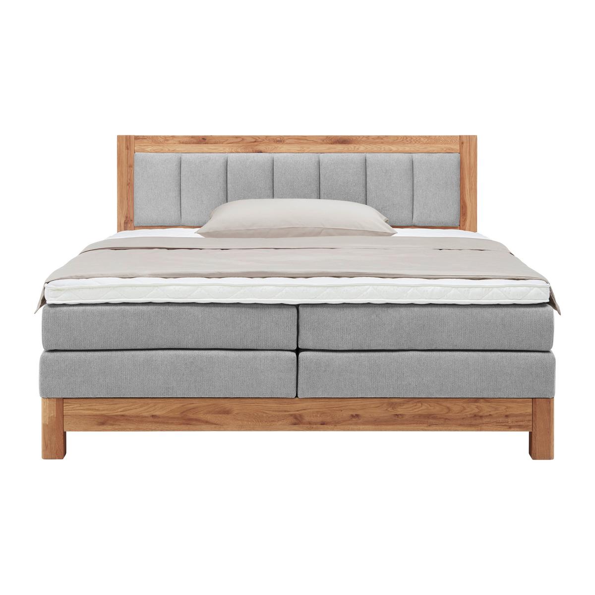 Boxspringbett Carolina Eiche/Grau ca. 180x200cm - Eichefarben/Beige, KONVENTIONELL, Holz/Textil (180/200cm) - ecoTree