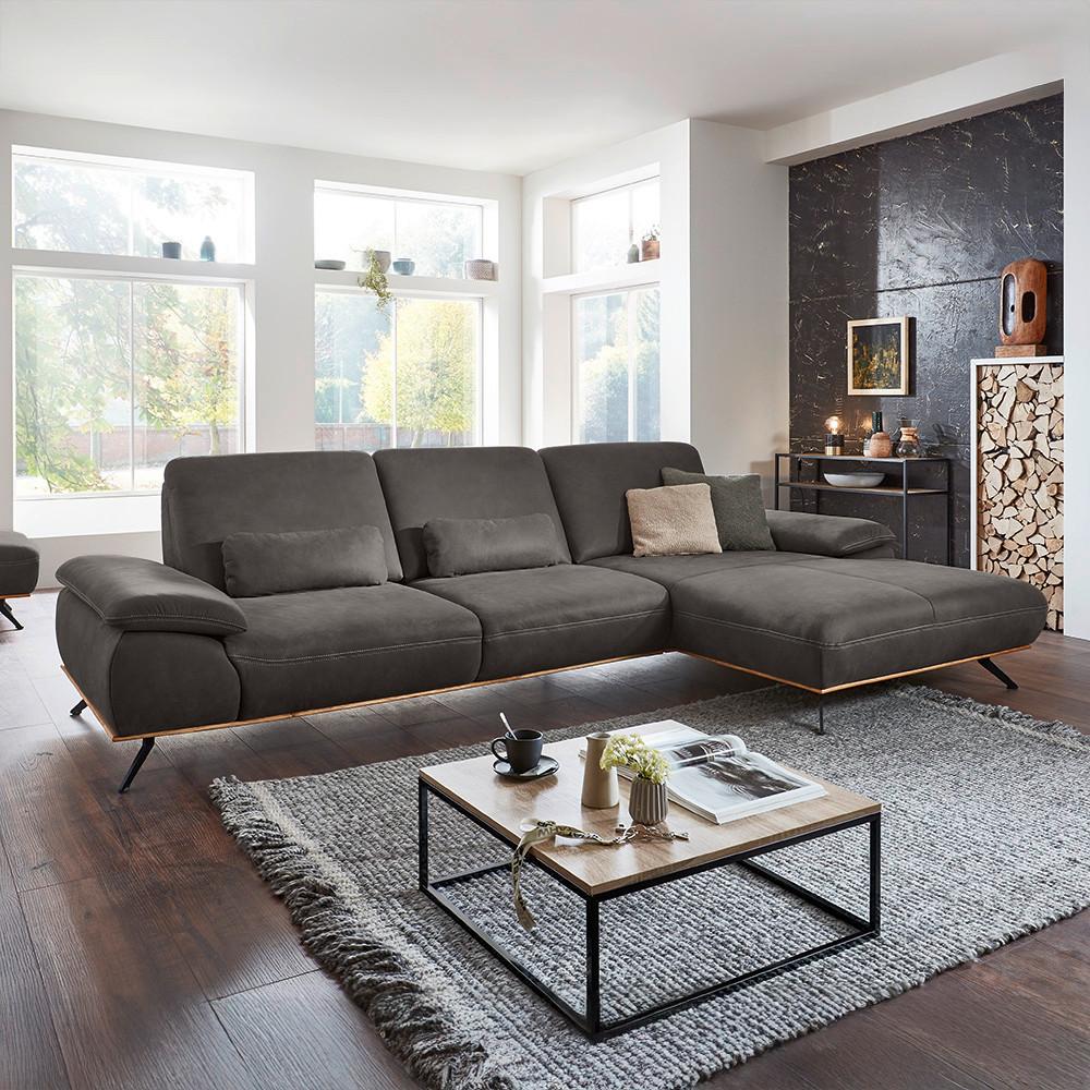 Wohnlandschaft Erling Dunkelgrau - Dunkelgrau/Beige, MODERN, Leder/Metall (322/89/187cm) - Premium Living