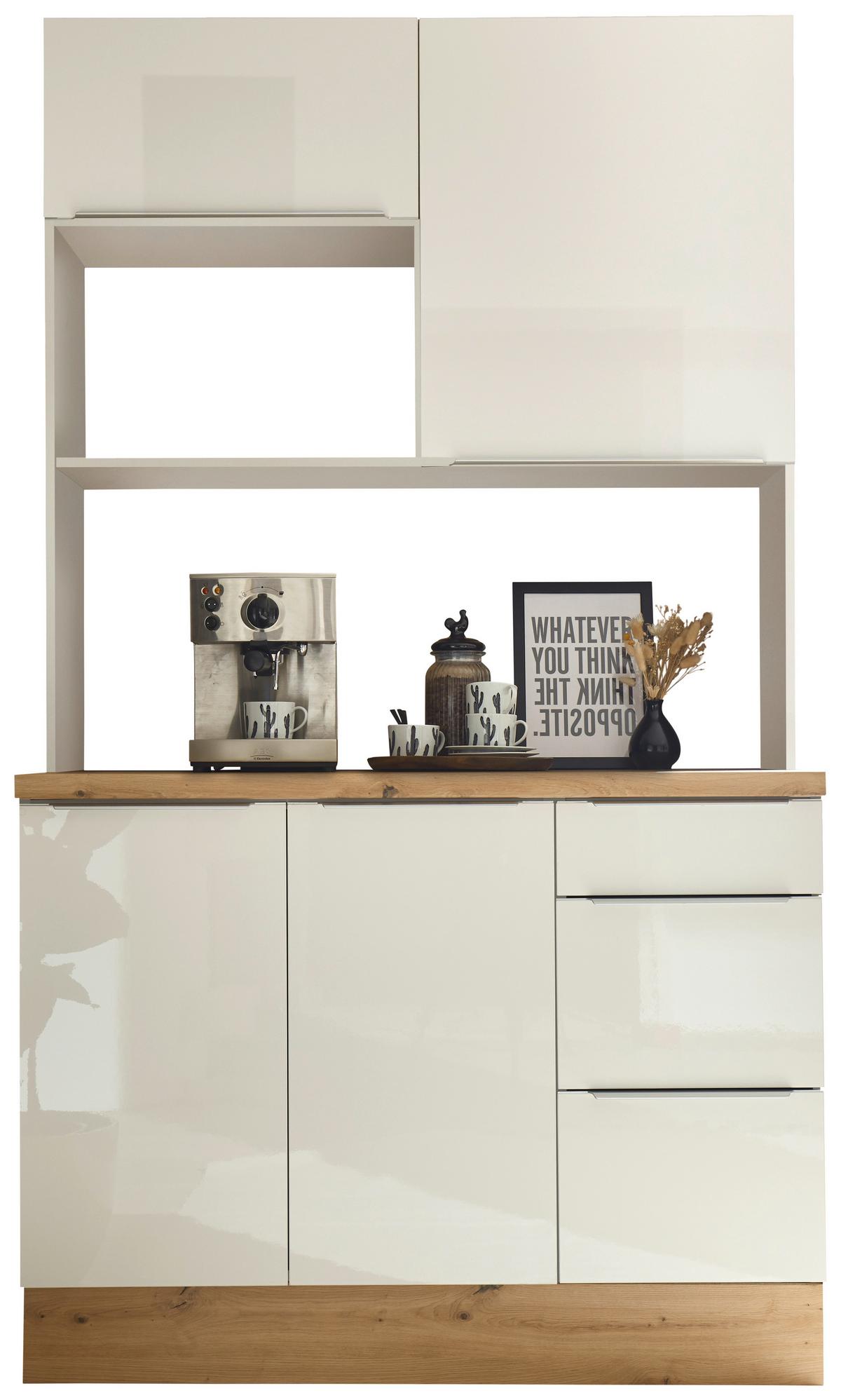Miniküche Marleen ohne Geräte Weiß Hochglanz B: ca. 120 cm - Weiß Hochglanz/Alufarben, LIFESTYLE, Holzwerkstoff/Kunststoff (120cm) - Respekta