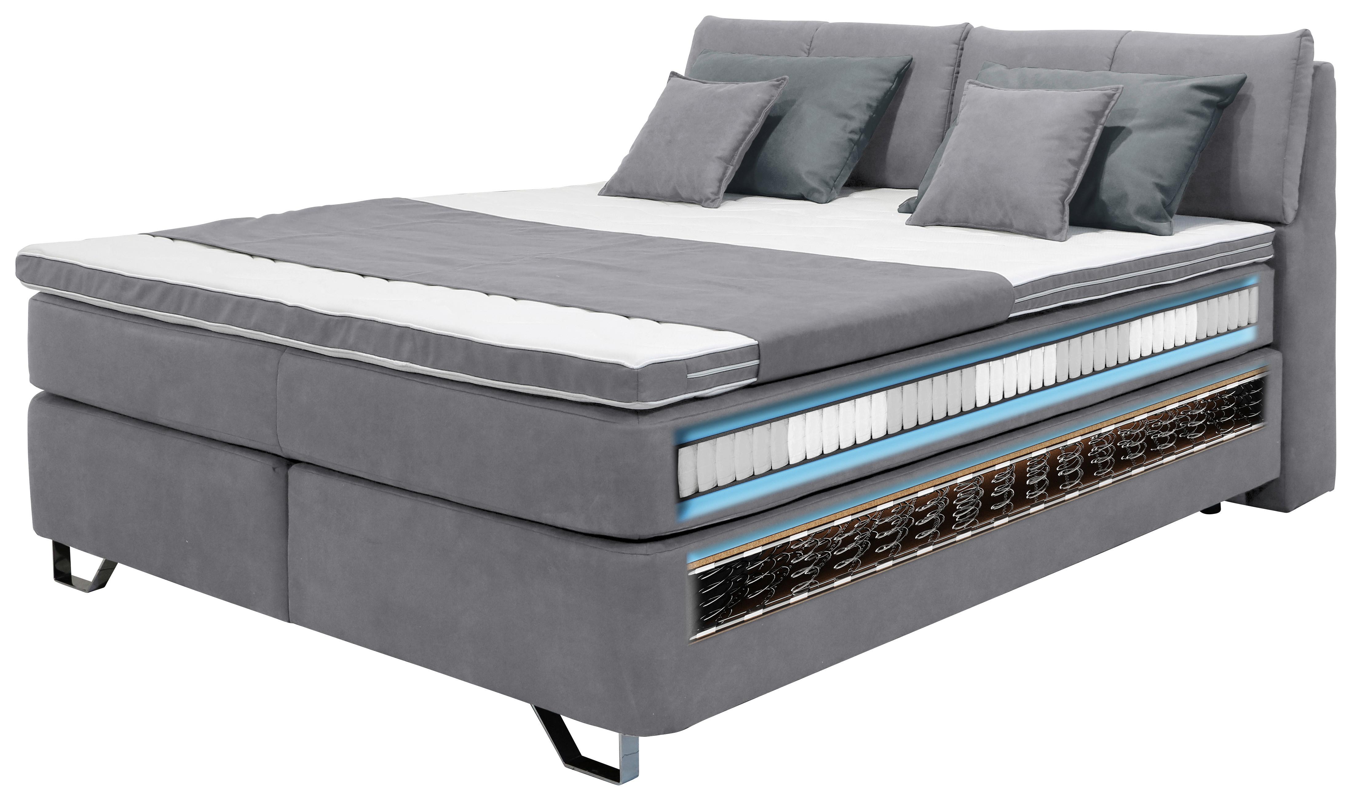 Postelja Boxspring Tabea, Svetlo Siva, 180x200 - siva/barve aluminija, Konvencionalno, kovina/umetna masa (180/200cm) - Mömax