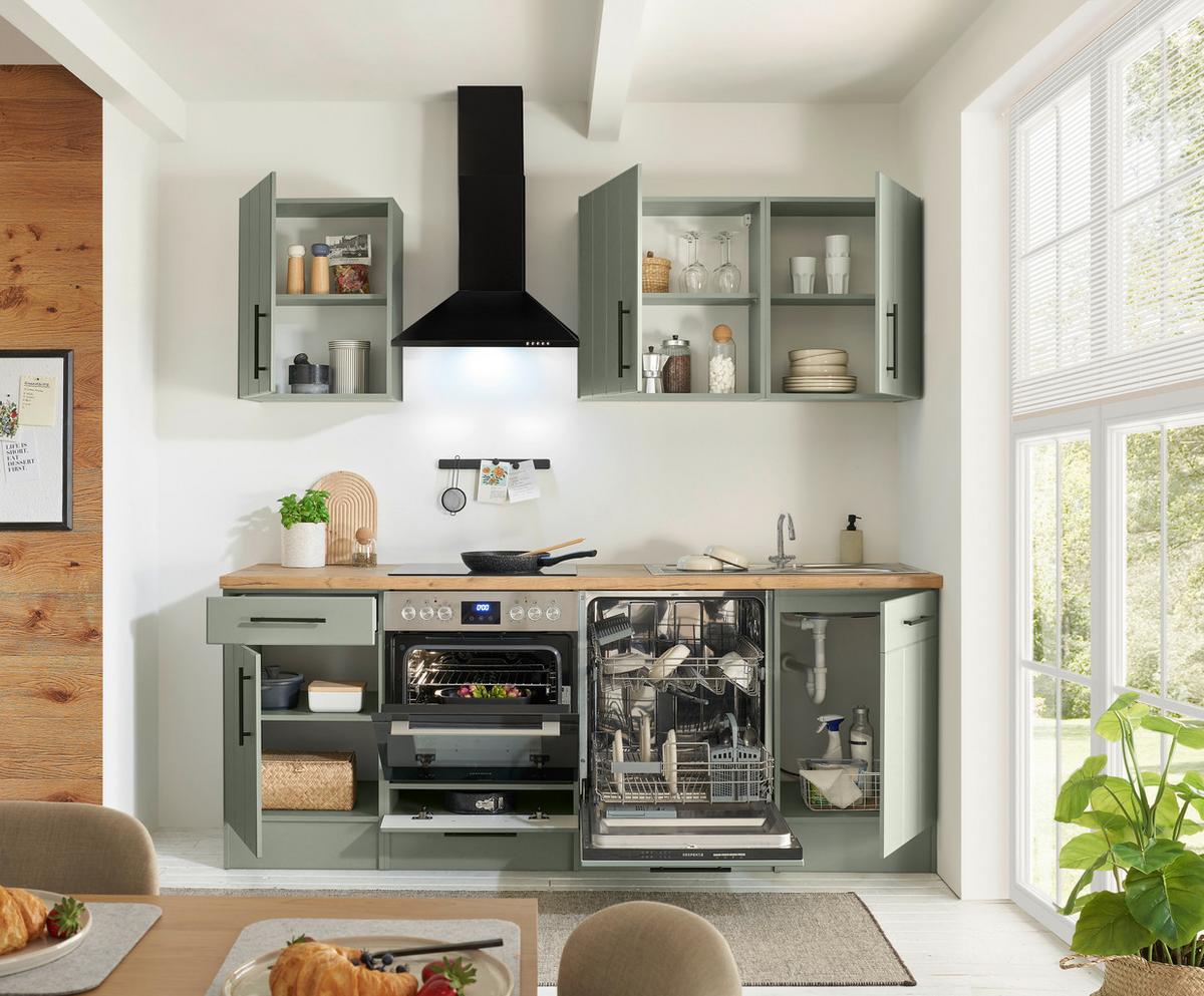 Küchenblock Anton m. Geräte Wildeiche/Schilfgrün - Schilfgrün/Wildeiche, Trend, Holzwerkstoff/Metall (220cm) - Respekta