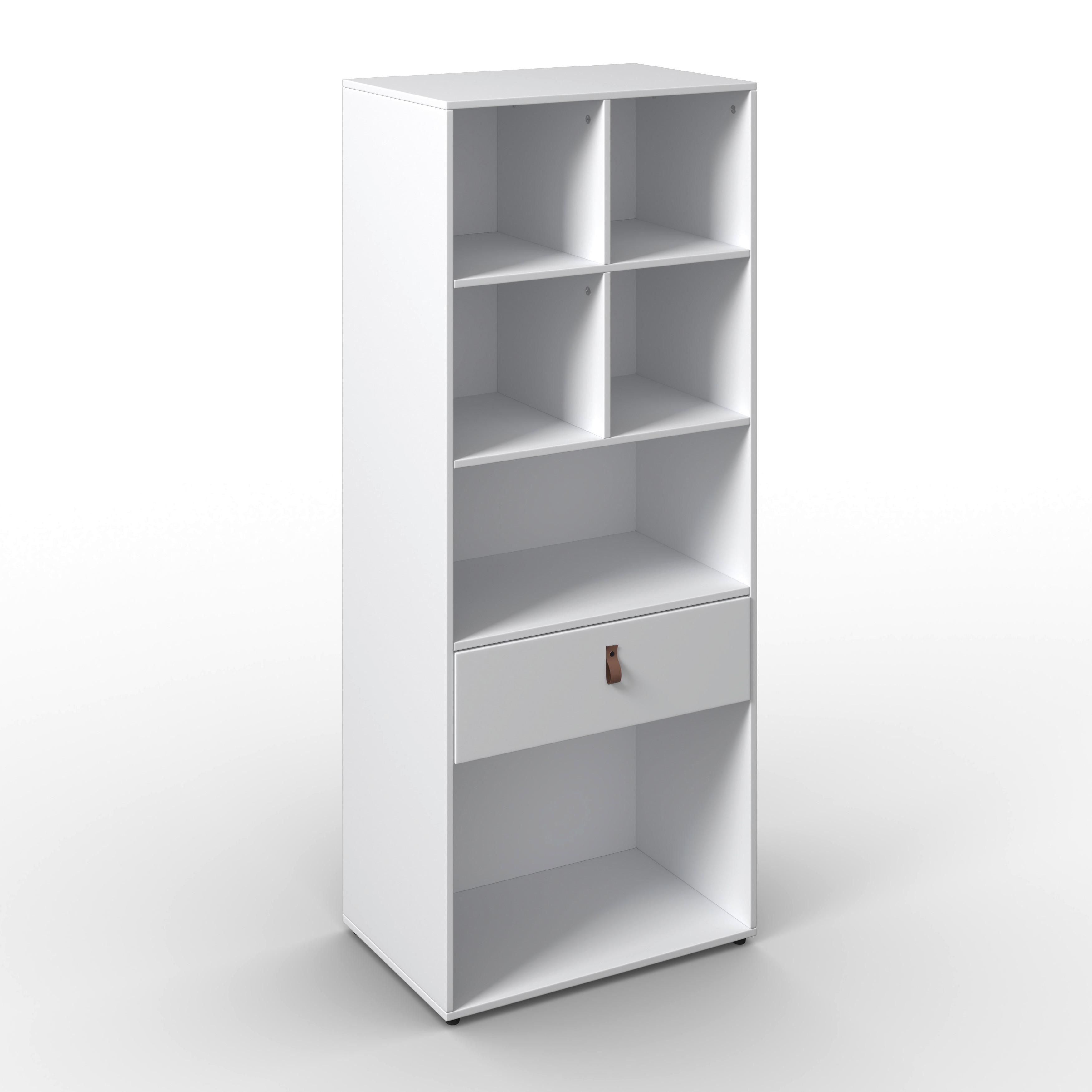 Regal Mick Weiß MDF - Schwarz/Braun, MODERN, Kunststoff/Textil (60/148,5/40cm) - Bessagi Home