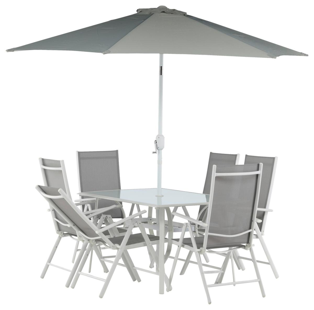 Gartentischgruppe Brekki Weiß, pulverbeschichtet - Weiß, KONVENTIONELL, Glas/Metall - Gardenson