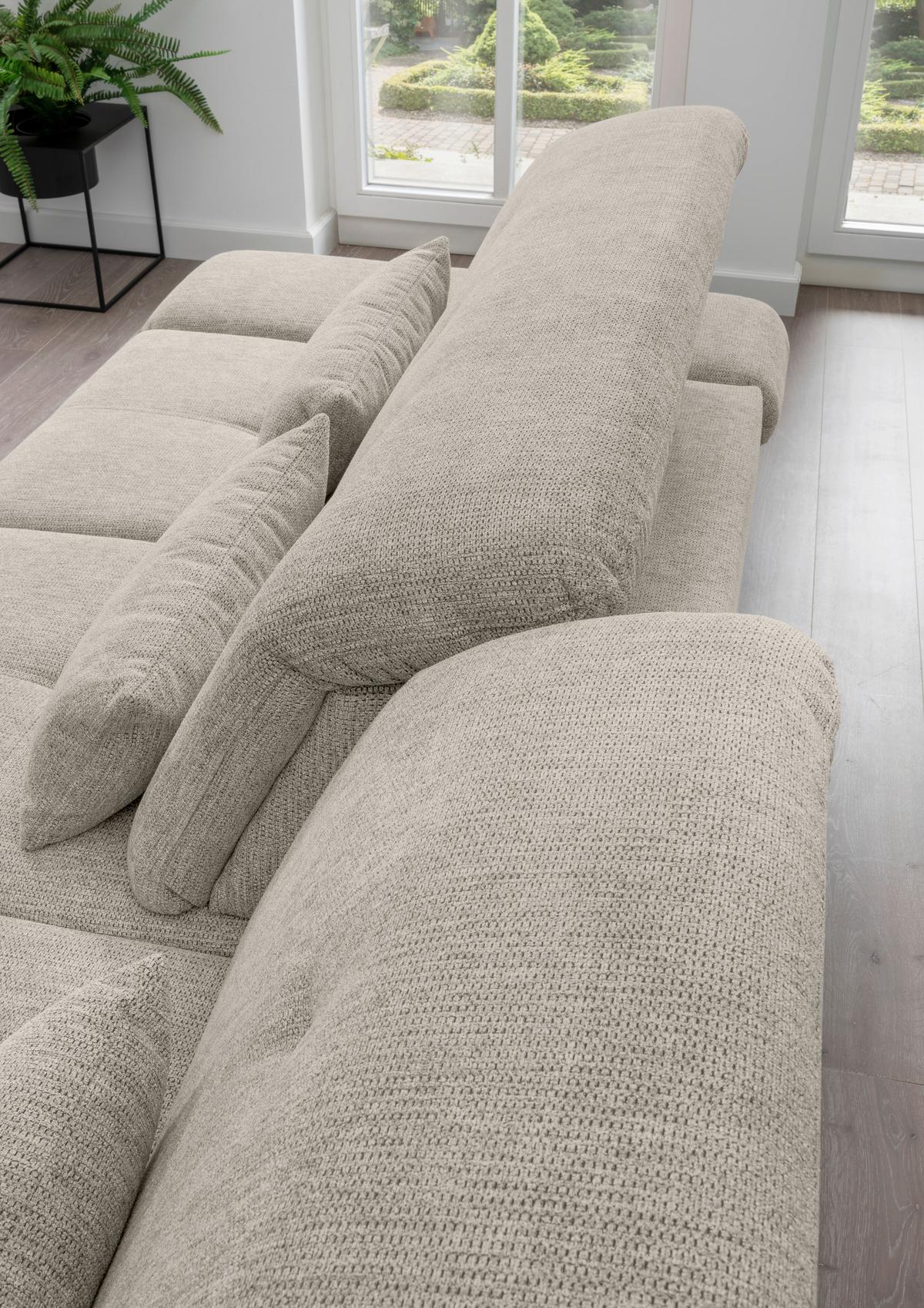 Ecksofa Dalida Beige Chenille m. Bettkasten - Chromfarben/Beige, Design, Textil/Metall (280/254cm) - Livetastic