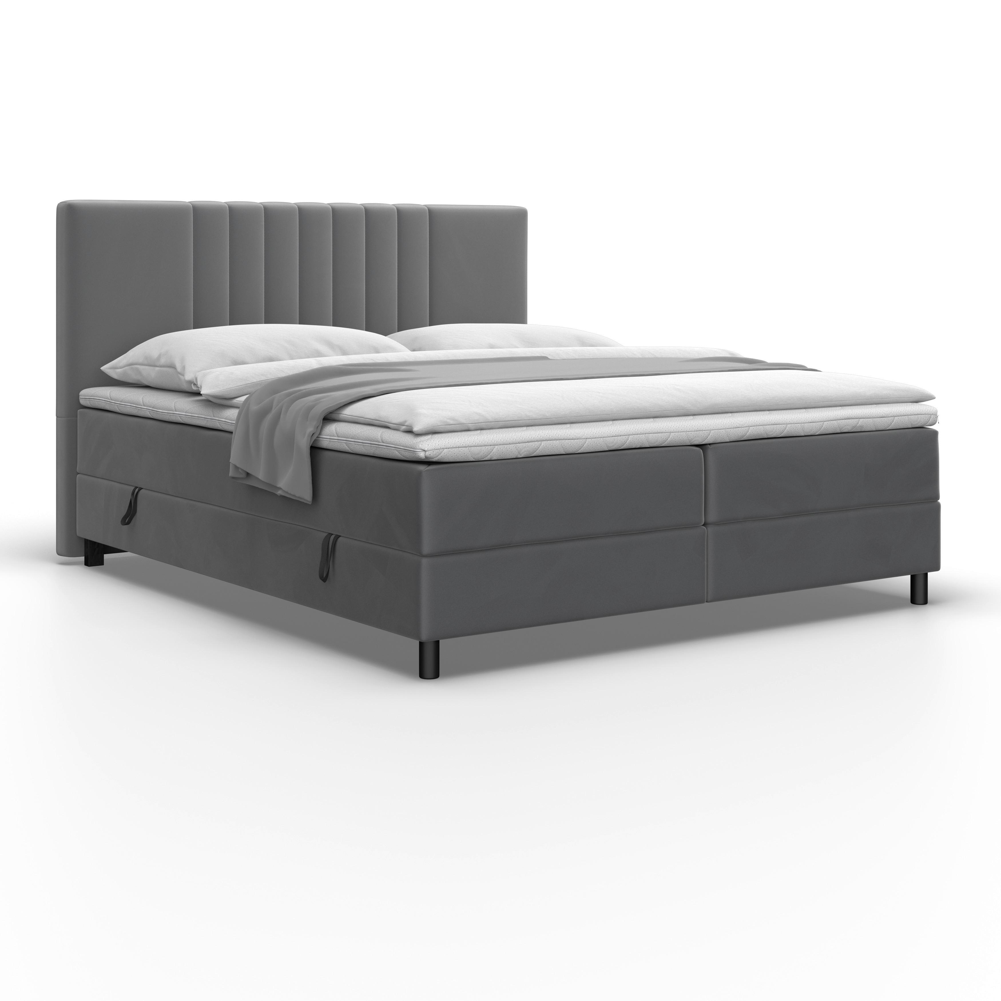 Postelja Boxspring Roma, Temno Siva, 180x200 - siva/črna, Moderno, kovina/tekstil (180/200cm) - Modern Living