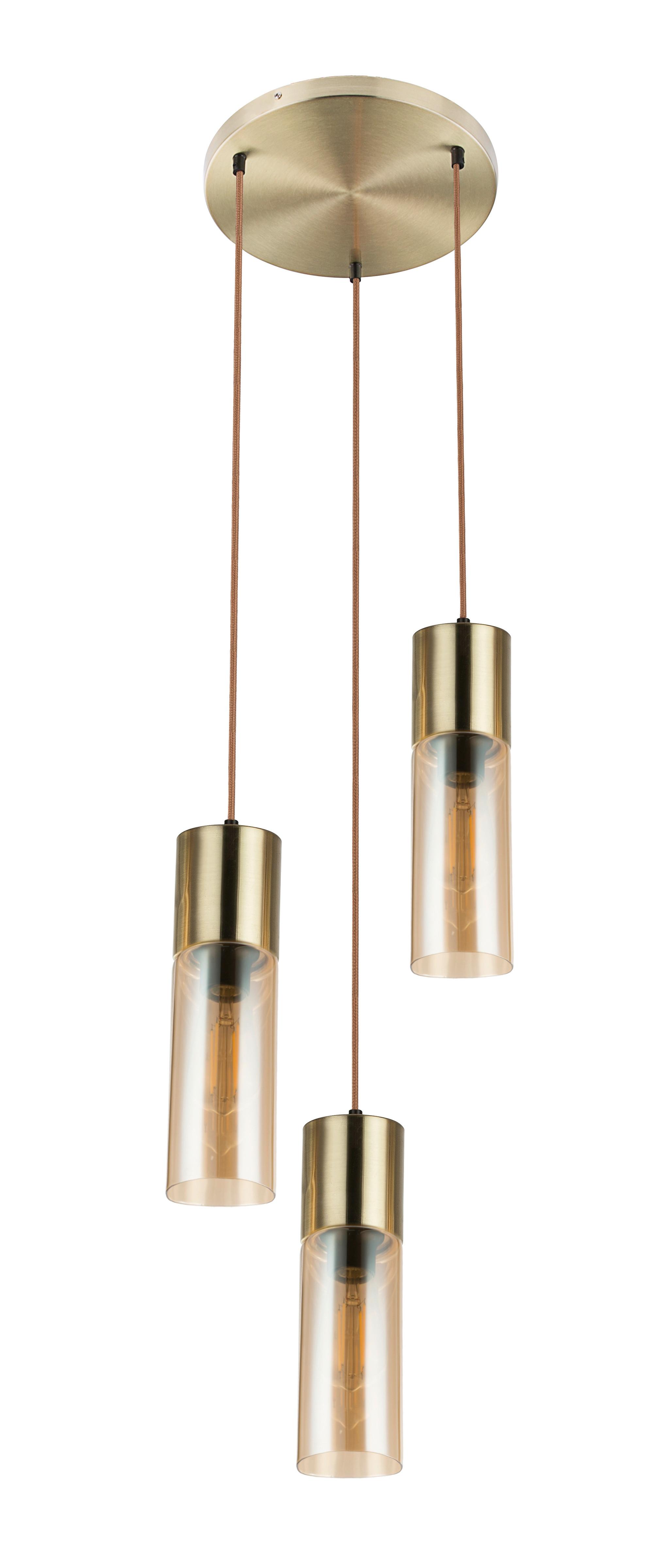 Hängeleuchte 21000-3HM in Messingfarben max. 25 Watt - Messingfarben, Design, Glas/Textil (30/30/150cm) - Globo
