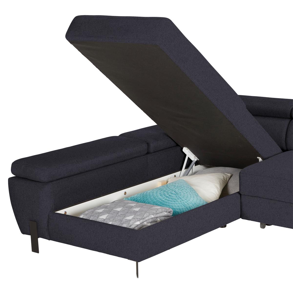 Wohnlandschaft Molina Mini in Dunkelblau - Schwarz/Dunkelblau, MODERN, Textil/Metall (189/277cm) - Mömax