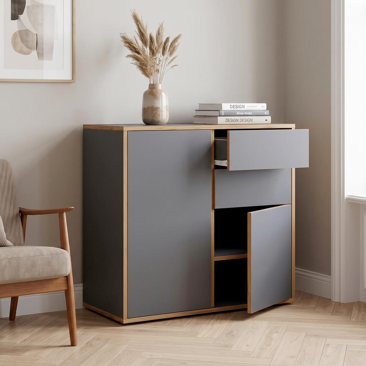 Kommode Salia B80 - Honigeiche/Anthrazit, Design, Holzwerkstoff/Kunststoff (79/74/33cm) - MID.YOU