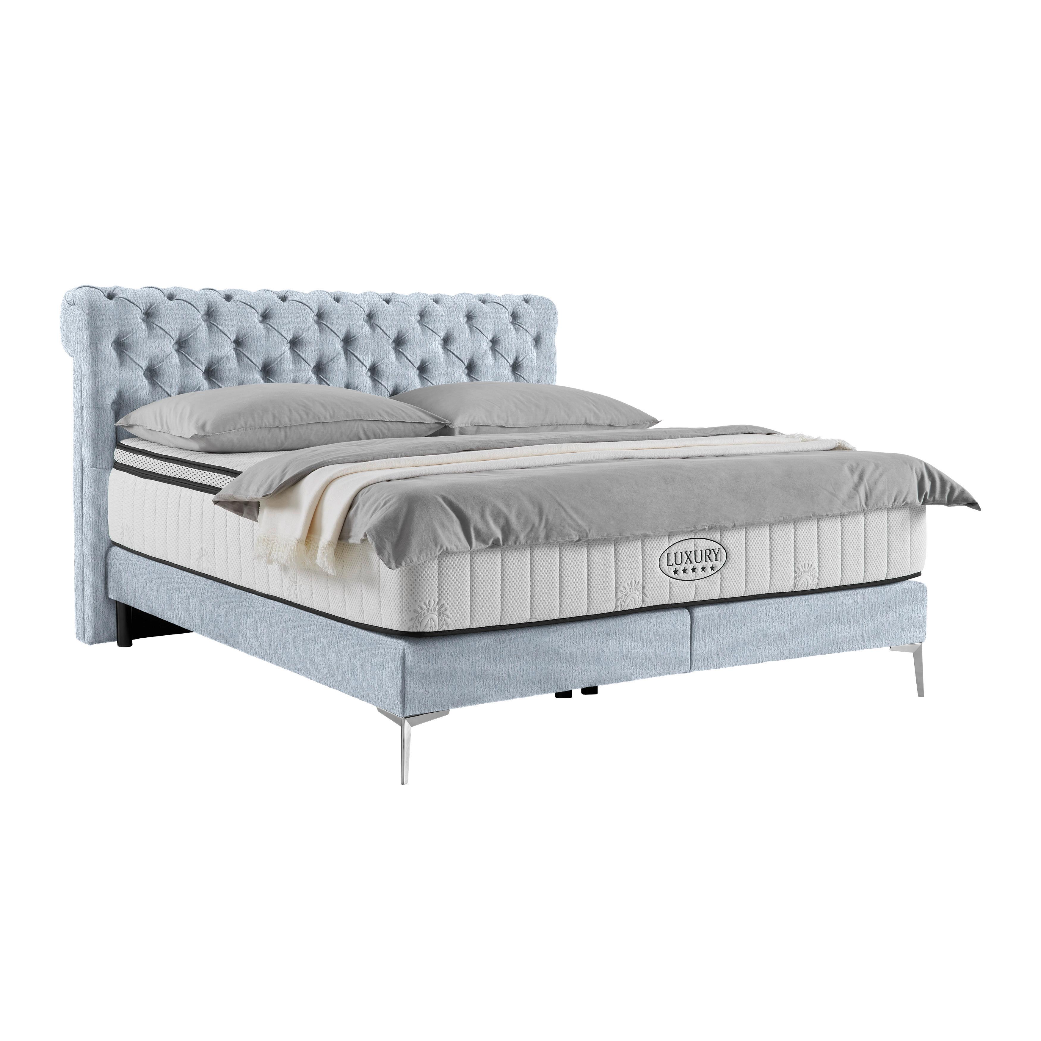 Boxspringbett Queen in Blaugrau ca. 160x200cm - Chromfarben/Goldfarben, KONVENTIONELL, Textil (160/200cm) - Premium Living