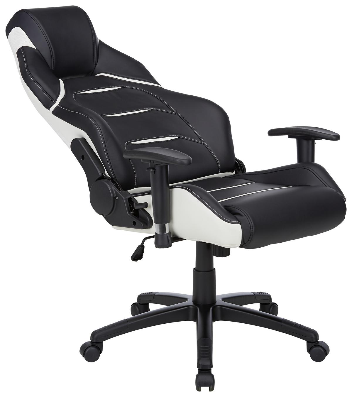Gamingstuhl im Lederlook - Weiss/Schwarz, Modern, Kunststoff/Textil (67/126-134/72cm) - Premium Living