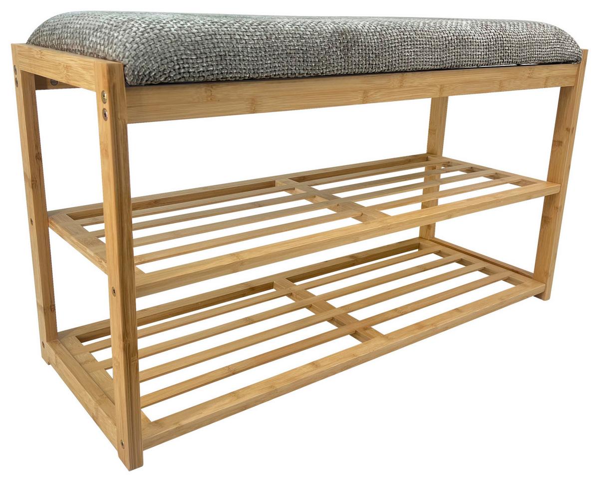 Etajeră încălțăminte SAM 2 - culoare natur/gri, Modern, materiale naturale/textil (80/45/30cm) - Modern Living