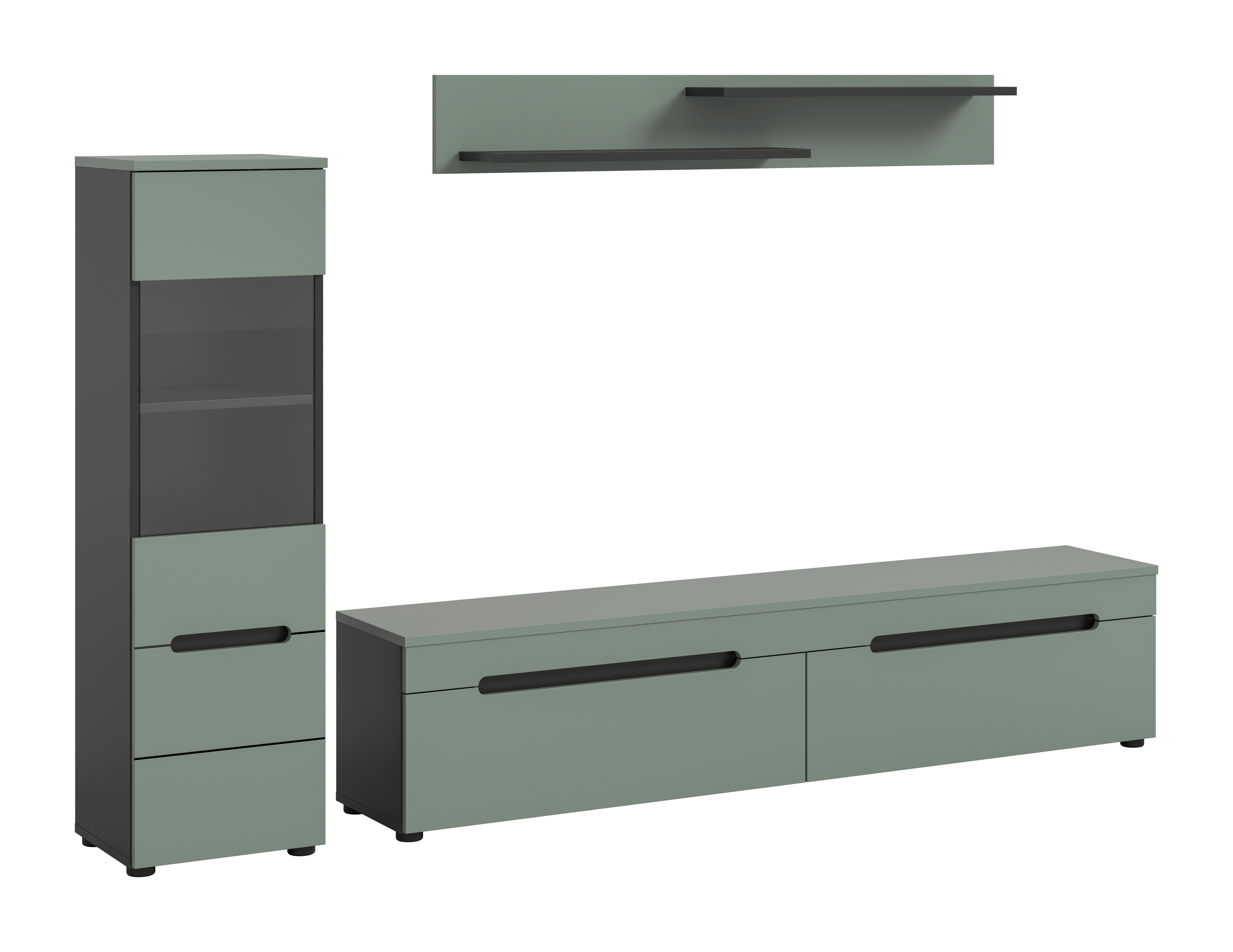 Dnevni Regal Canu, Sivozelena, 3-Delni - črna, Design, umetna masa/leseni material (221/141/33cm) - Livetastic