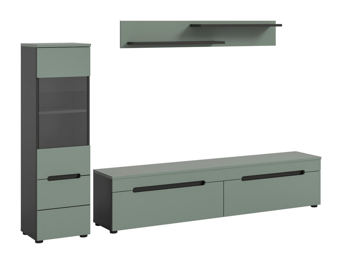 Dnevni Regal Canu, Sivozelena, 3-Delni - črna, Design, umetna masa/leseni material (221/141/33cm) - Livetastic