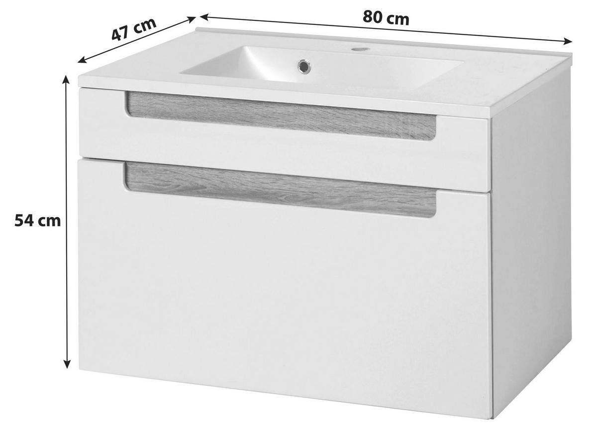 Waschtischkombination  in Weiss/Eiche Sonoma 'Siena' - Weiß/Sonoma Eiche, MODERN, Holzwerkstoff/Stein (80cm) - Held