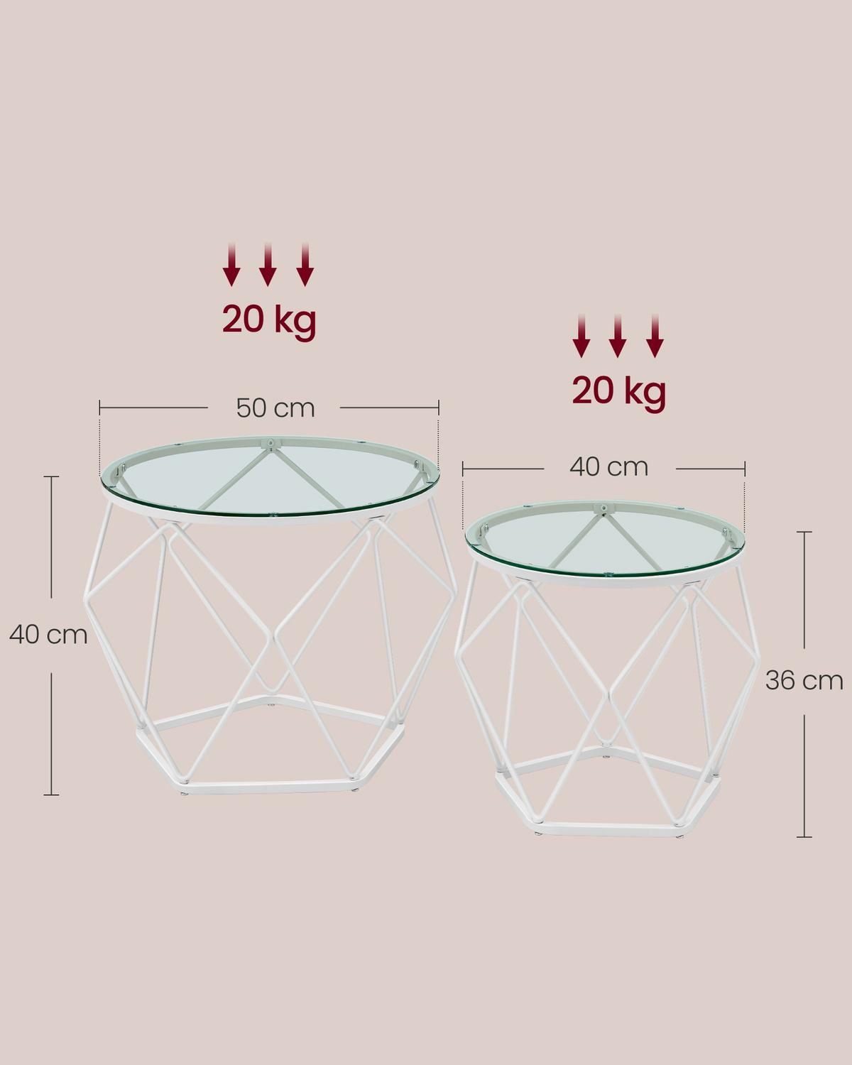 Couchtisch Set in Weiß, rund, 2-teilig - Weiß, Trend, Glas/Metall (48,2/39,2/48,2cm) - MID.YOU