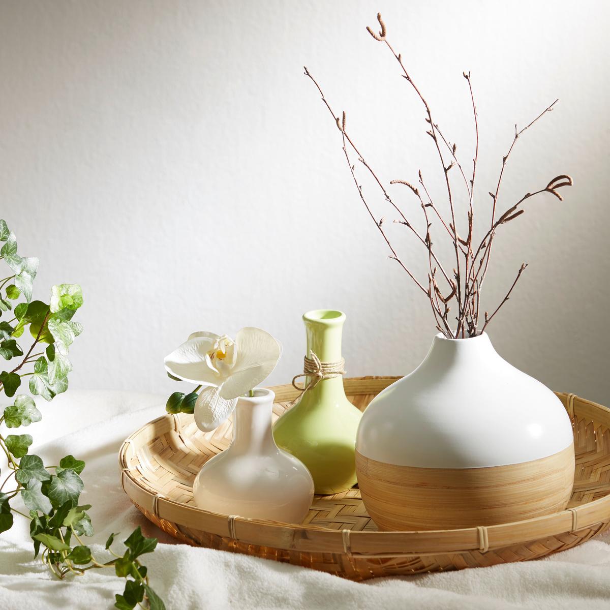 Vase Naturelle Weiß/Natur - Naturfarben/Weiß, Holz (18/17cm) - Zandiara