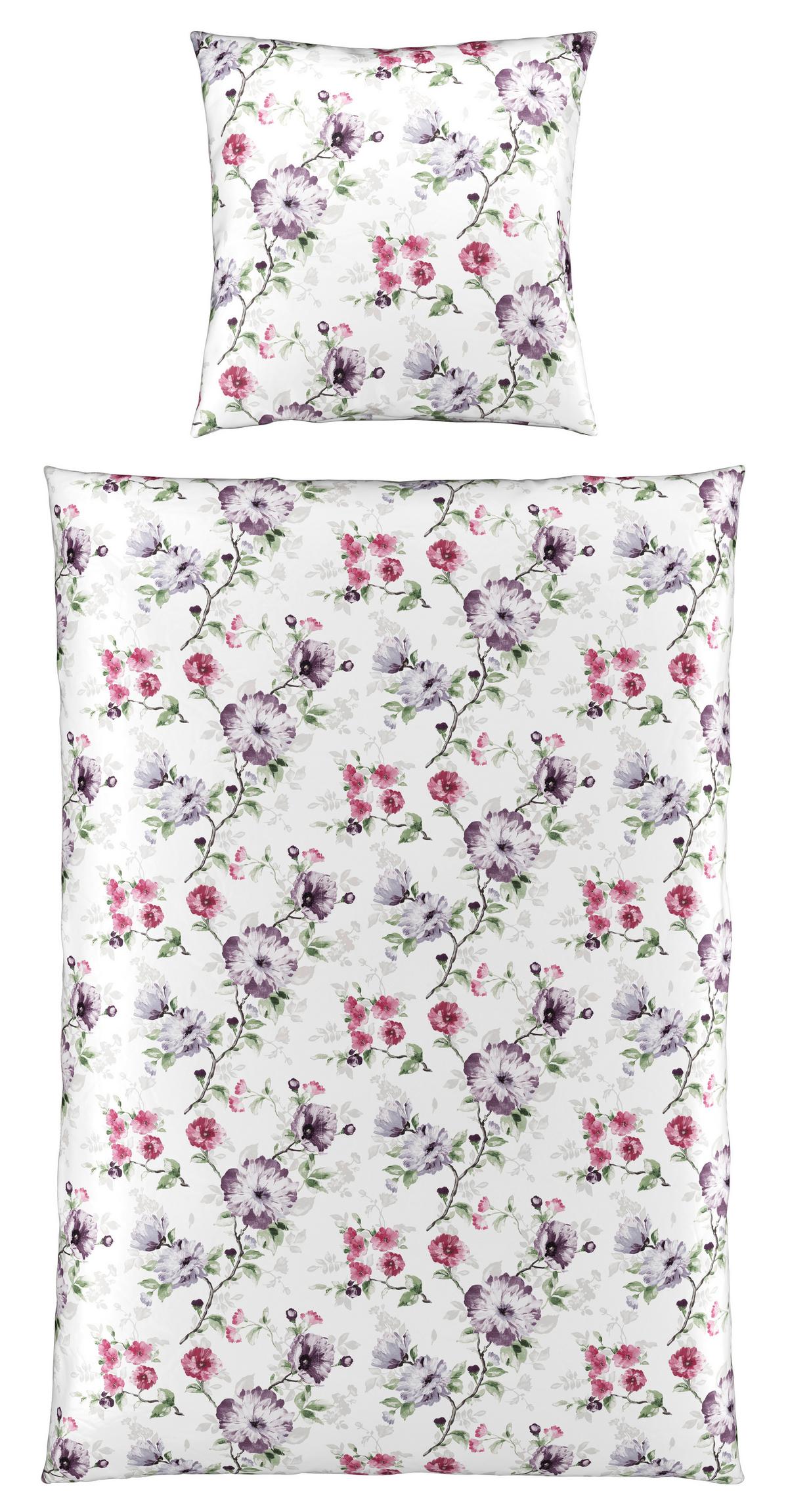 Bettwäsche Bio-Sophia Design Grün/Lila/Weiß ca. 135x200cm - Lila/Weiß, Natur, Textil (135/200cm) - ecoTree