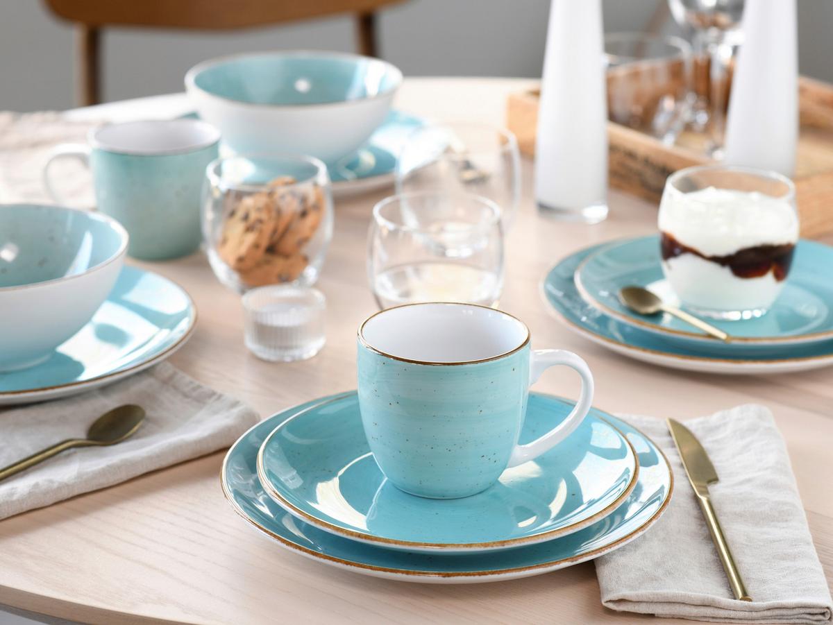 Kombinirani Servis Vintage Nature Aqua, 16-Delni - svetlo modra/bela, Basics, keramika - Creatable