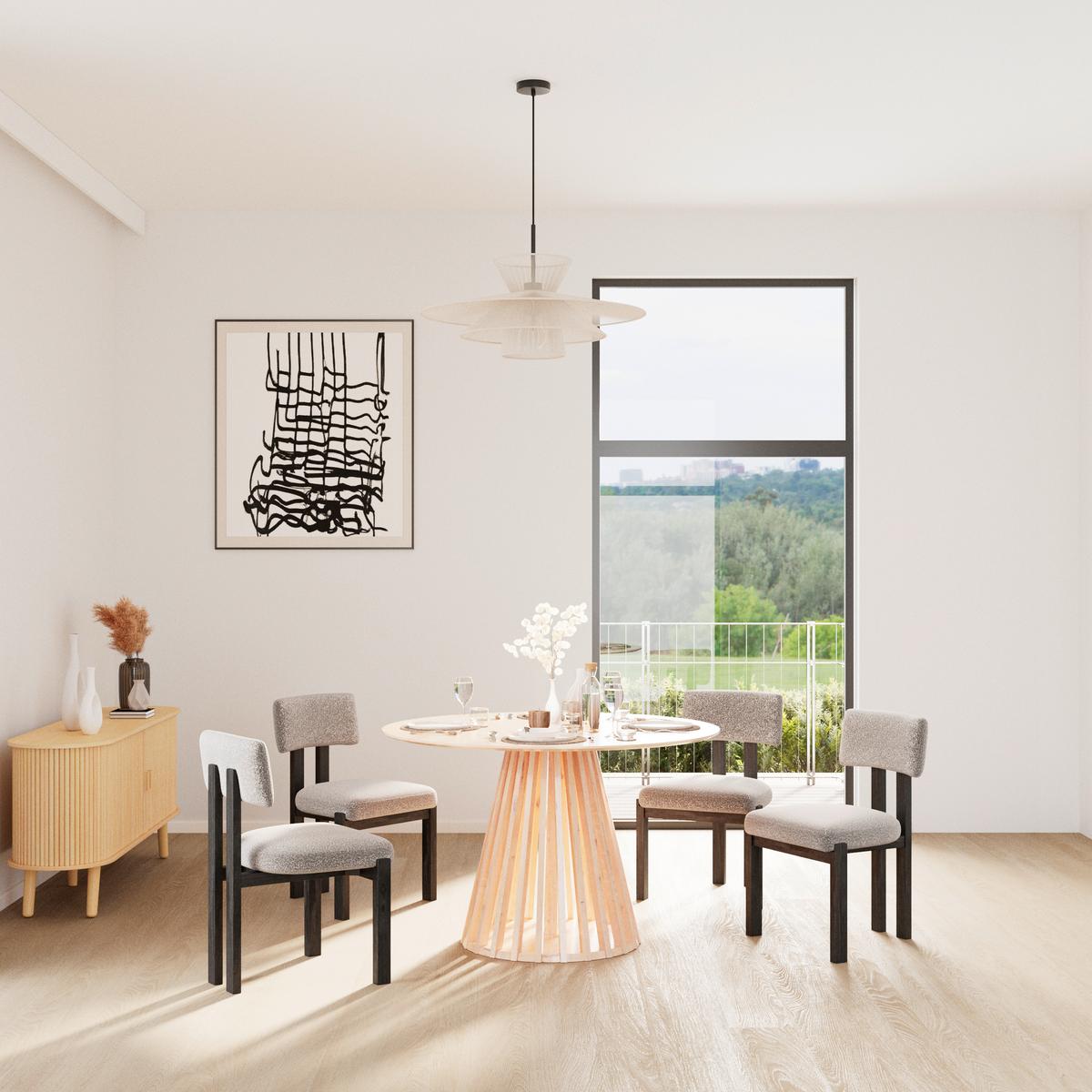 Stuhl Jonna Hellgrau Bouclé Gepolstert - Hellgrau/Naturfarben, MODERN, Holz/Textil (51/82/53cm) - Bessagi Home