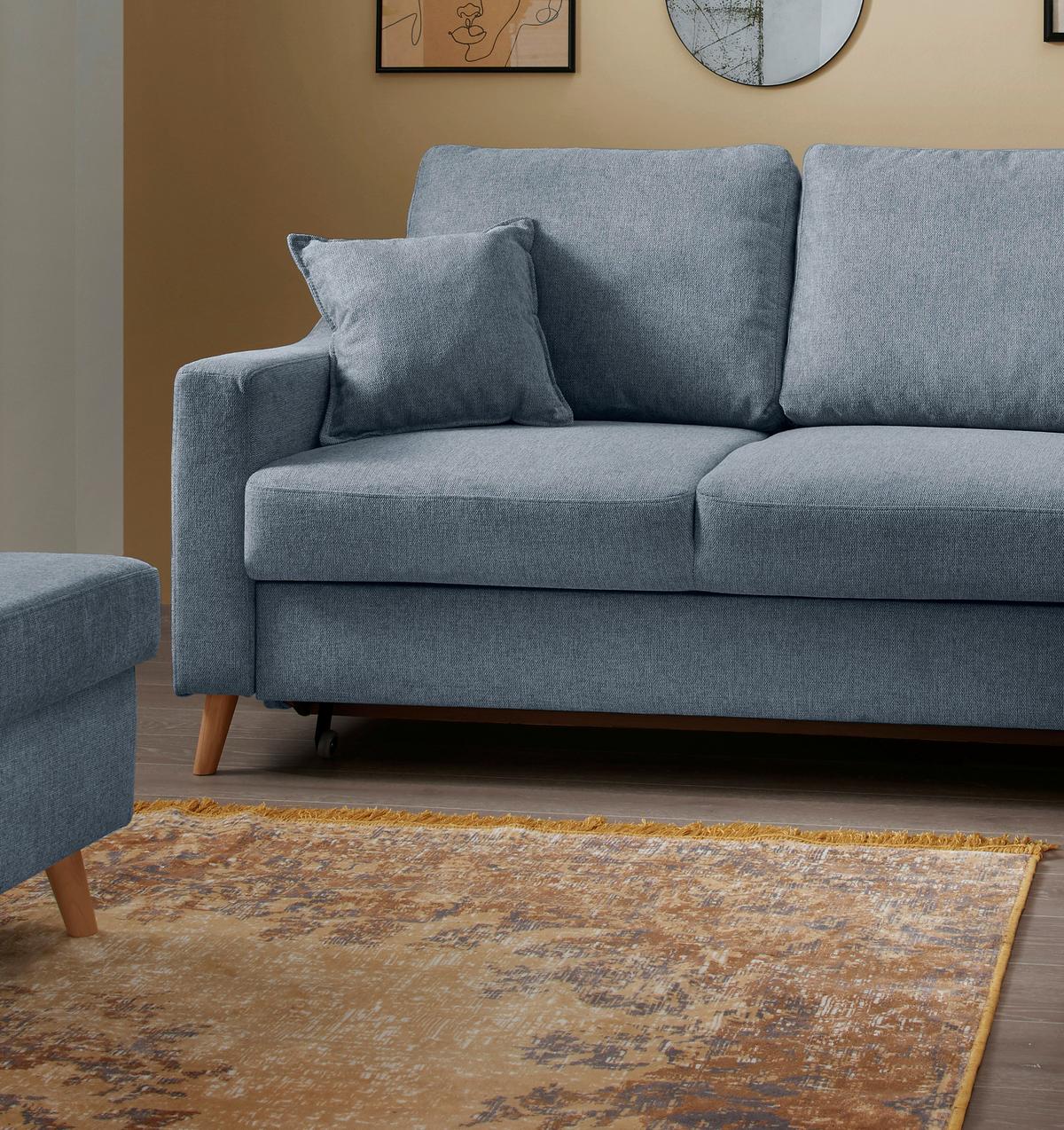 Wohnlandschaft Valentina Blau Struktur - Blau/Naturfarben, KONVENTIONELL, Holz/Textil (230/200cm) - P & B