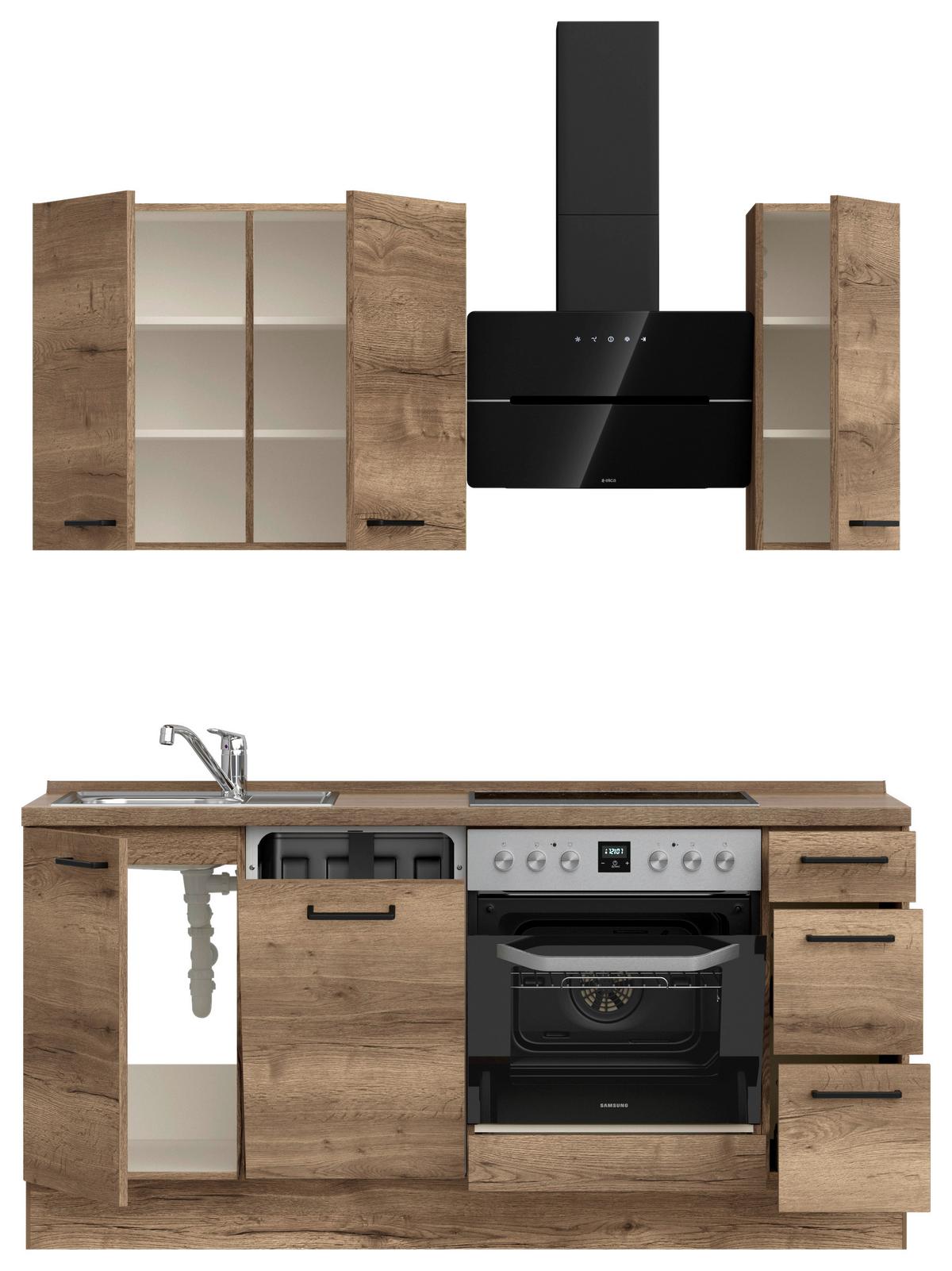 Küchenblock Structura High m. Geräten Eiche dunkel - Eiche dunkel/Schwarz, MODERN, Holzwerkstoff/Metall (180cm) - Nobilia