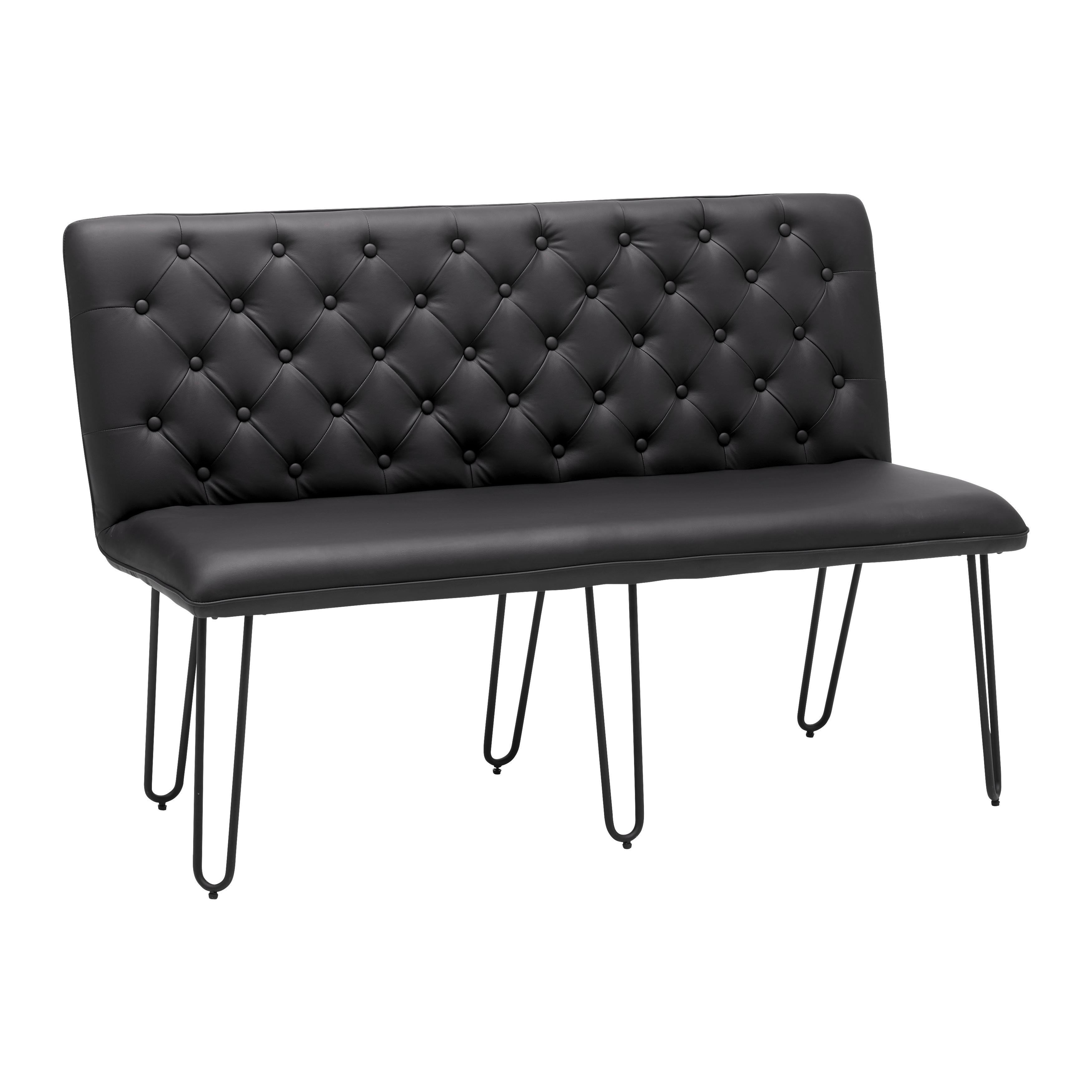 Sitzbank schwarz, "Ivie", Lederlook - Schwarz, Modern, Holz/Textil (140/92/62cm) - Bessagi Home