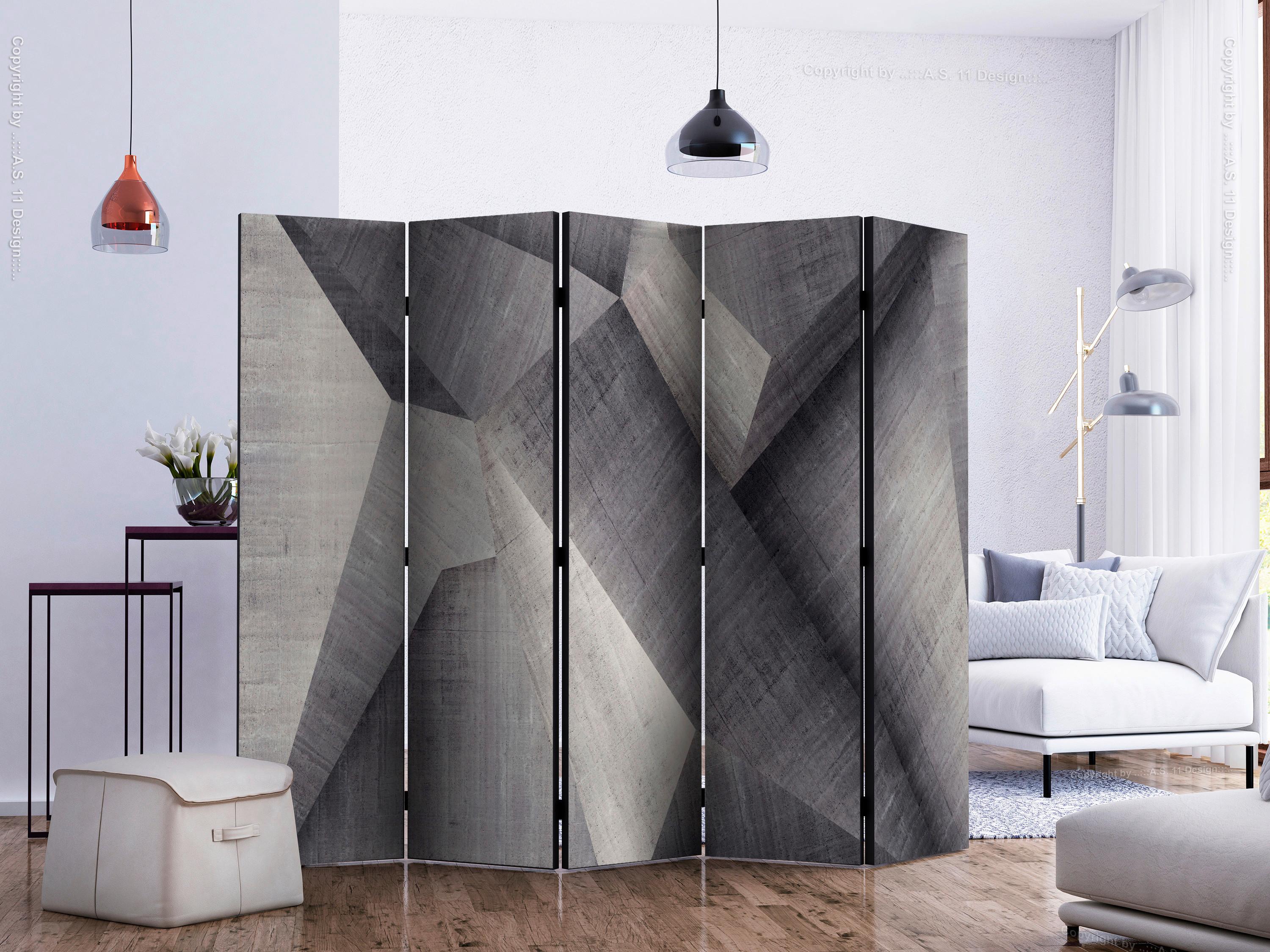 Paravan Abstract Concrete Blocks, 5-Delni, Dvostranski - siva/bela, Basics, tekstil/les (225/172/3cm) - artgeist