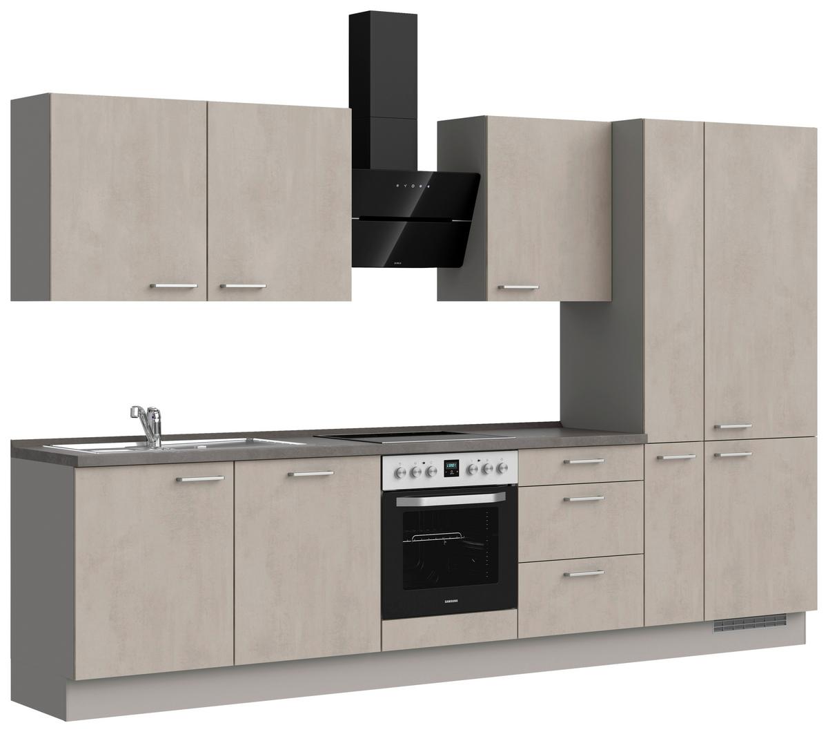Küchenblock Riva High m. Geräten Grau - Schieferfarben/Edelstahlfarben, MODERN, Holzwerkstoff/Metall (330cm) - Nobilia