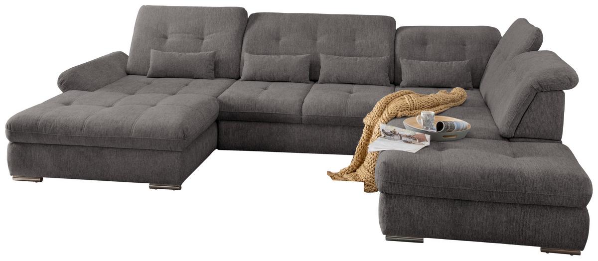 Wohnlandschaft Dalida Braun/Grau Chenille - Chromfarben/Braun, Design, Textil/Metall (195/376/254cm) - Livetastic