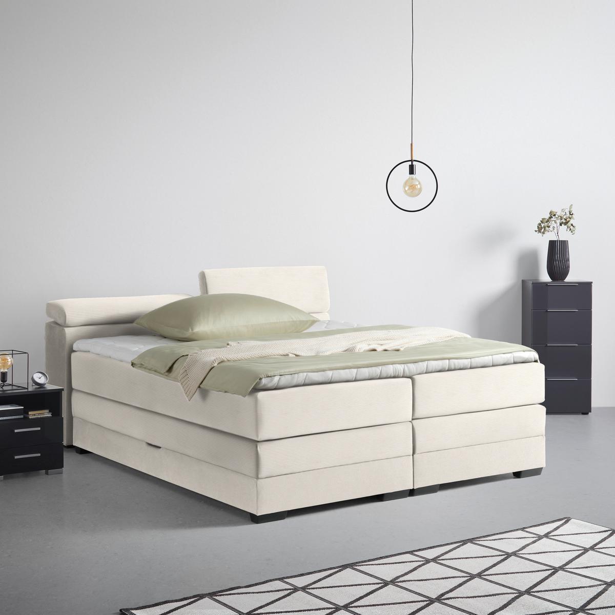 Boxspringbett Sevilla Beige ca. 140x200cm - Beige/Schwarz, KONVENTIONELL, Holz/Kunststoff (140/200cm) - Premium Living