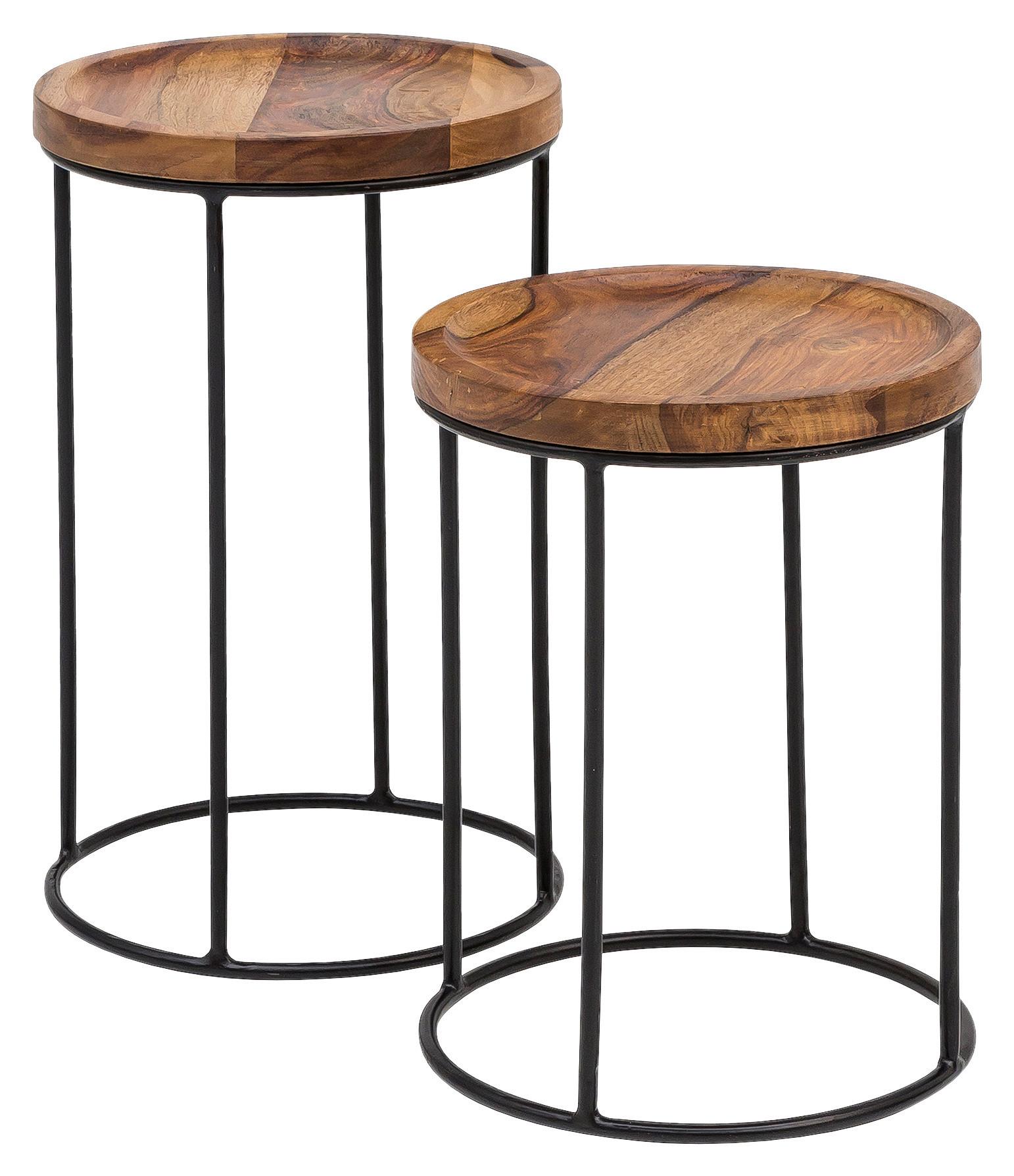 Beistelltischset 2-tlg. Sheesham/Schwarz - Sheeshamfarben/Schwarz, Design, Holz/Metall (30,5/30,5/54cm) - MID.YOU
