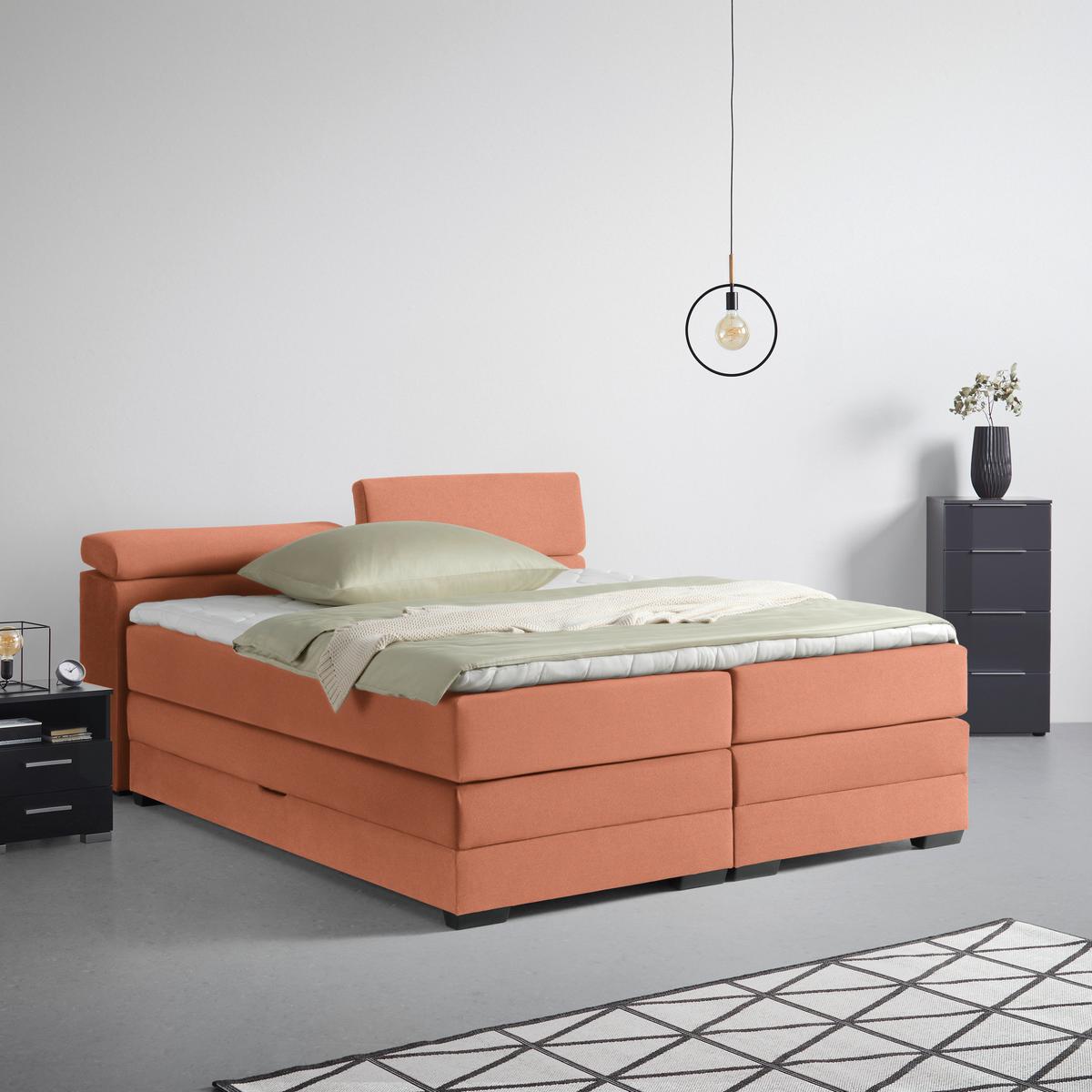 Boxspringbett Sevilla Koralle ca. 180x200cm - Koralle/Schwarz, KONVENTIONELL, Holz/Kunststoff (180/200cm) - Premium Living