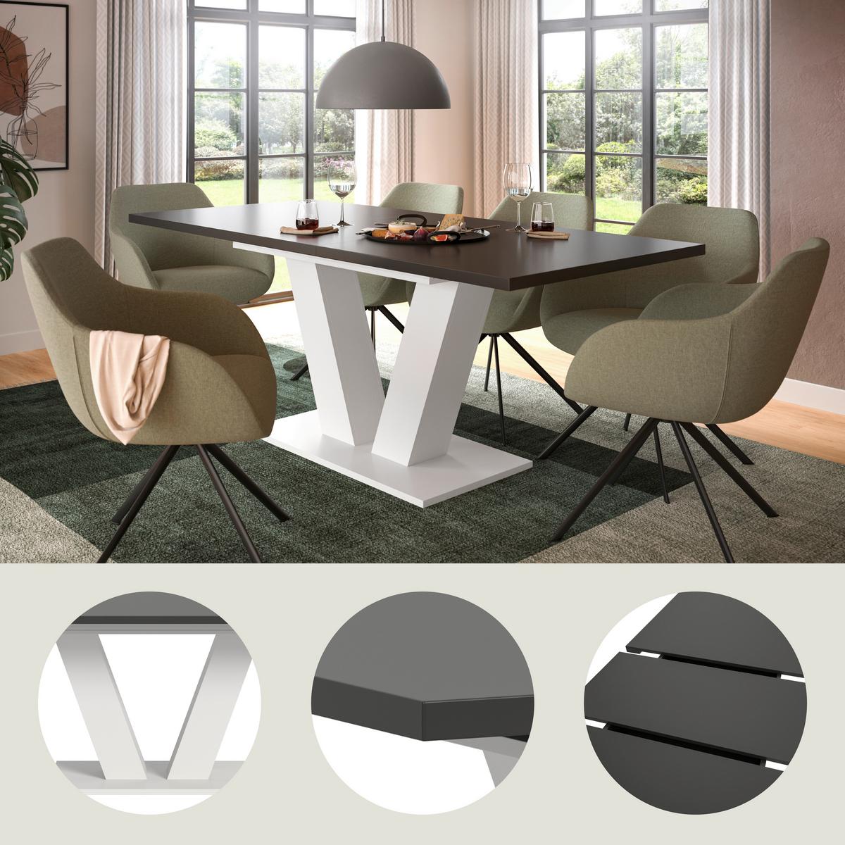 Ausziehtisch Marlon Grau ca. 150-190x90x76 cm - Weiß/Grau, Trend, Holzwerkstoff (150-190/90/76cm) - MID.YOU