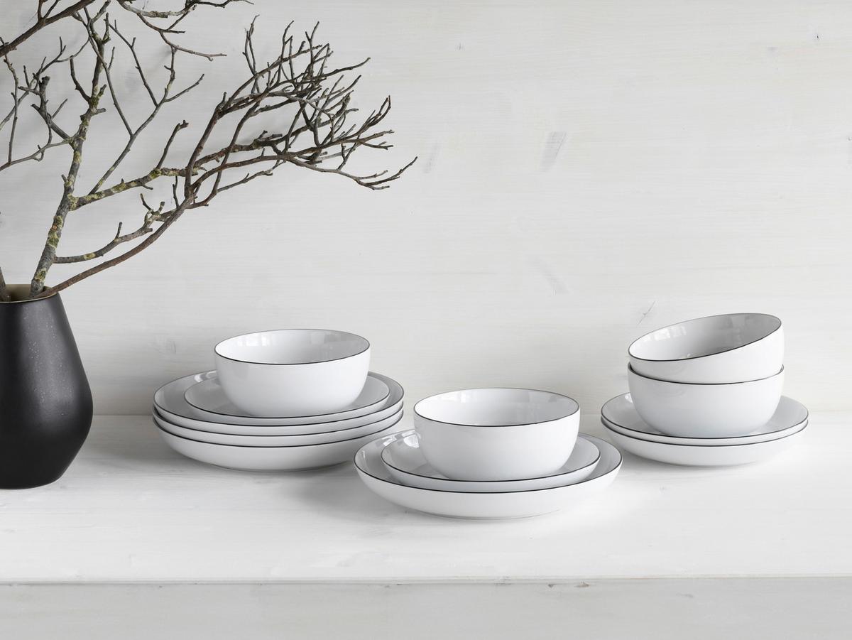 Jedilni Servis All Round Black Line, 12-Delni - črna/bela, Design, keramika - Creatable