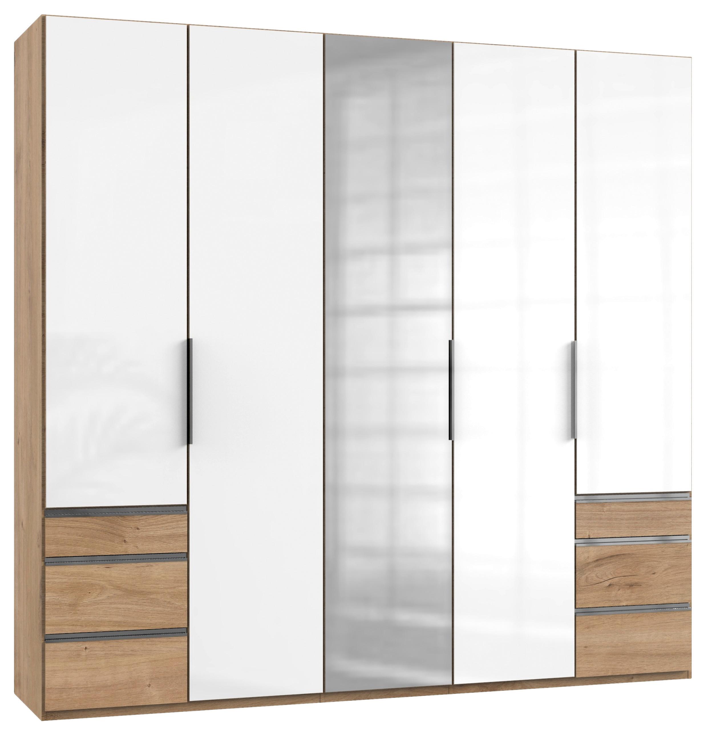 Drehtürenschrank Level 36D ca. 250 cm Weiß/Eiche Dekor - Chromfarben/Weiß Hochglanz, MODERN, Holzwerkstoff/Metall (250/236/58cm) - MID.YOU