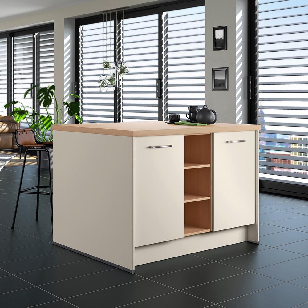 Kücheninsel IP1200 o. Geräte Magnolie - Edelstahlfarben/Eichefarben, Basics, Holzwerkstoff/Metall (123,4/91,8/96,6cm) - Impuls