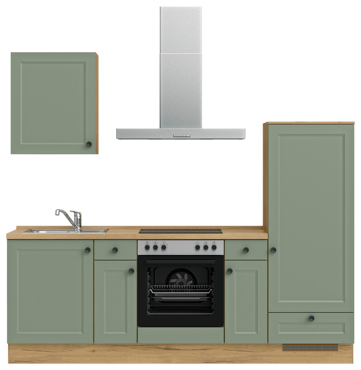 Küchenblock Cascada Low m. Geräten Schilfgrün - Schilfgrün/Eichefarben, MODERN, Holzwerkstoff/Metall (240cm) - Nobilia