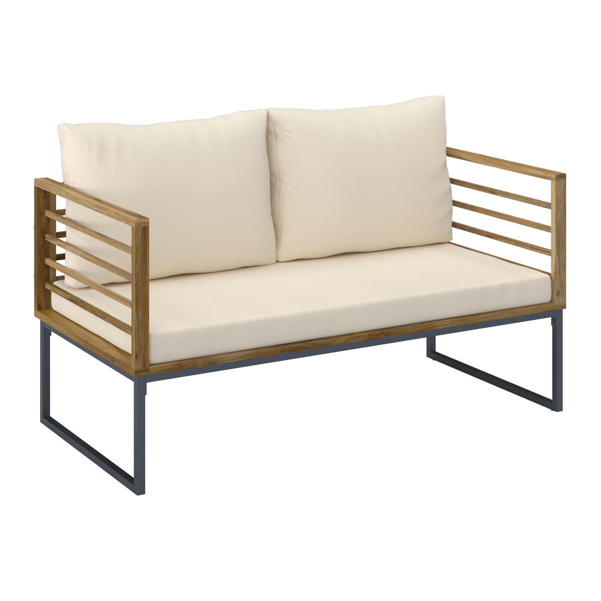 Loungegarnitur Silas Creme Holz/Textil/Metall - Creme/Akaziefarben, Modern, Holz/Textil (130/85/80cm) - Bessagi Garden