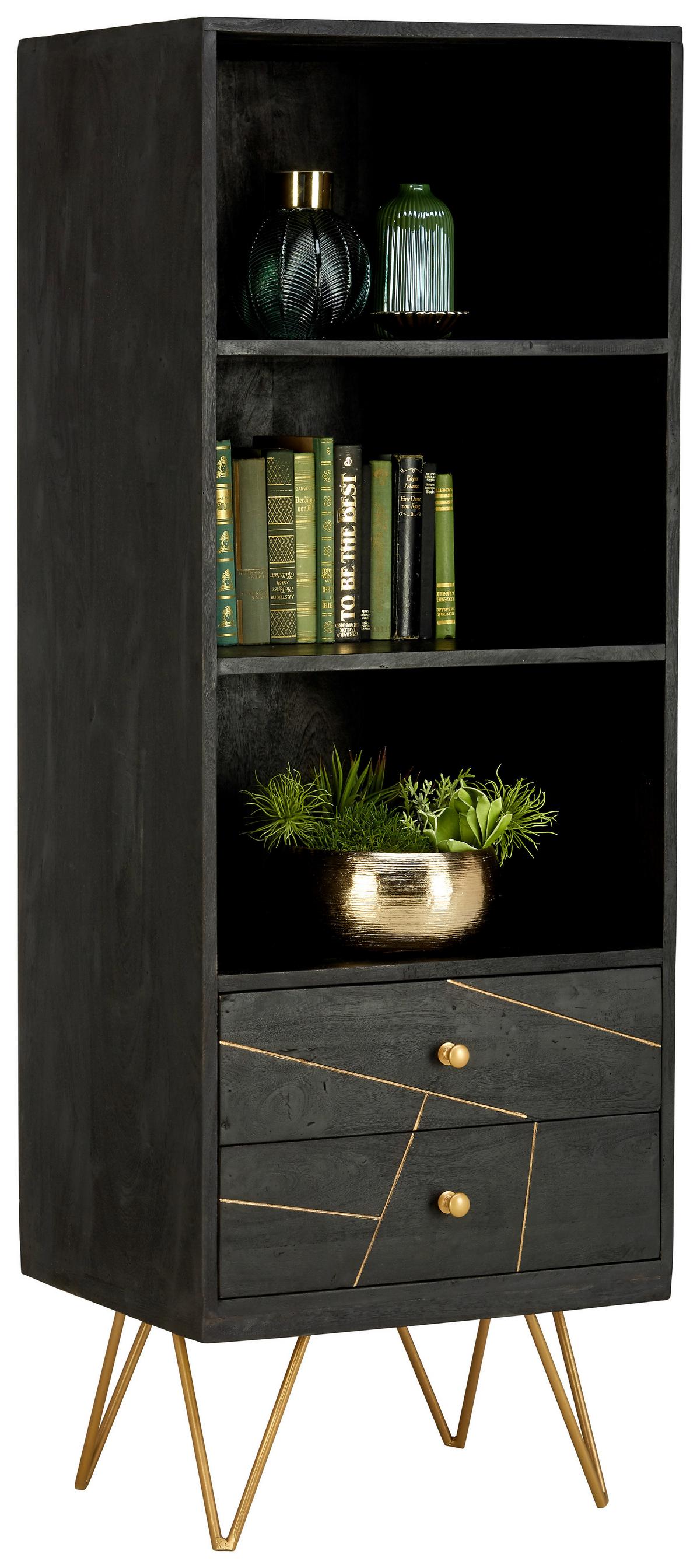 REGAŁ FIN   -AMBIA HOME- - czarny/kolor złoty, Trend, metal/drewno (55/153/43cm) - Ambia Home