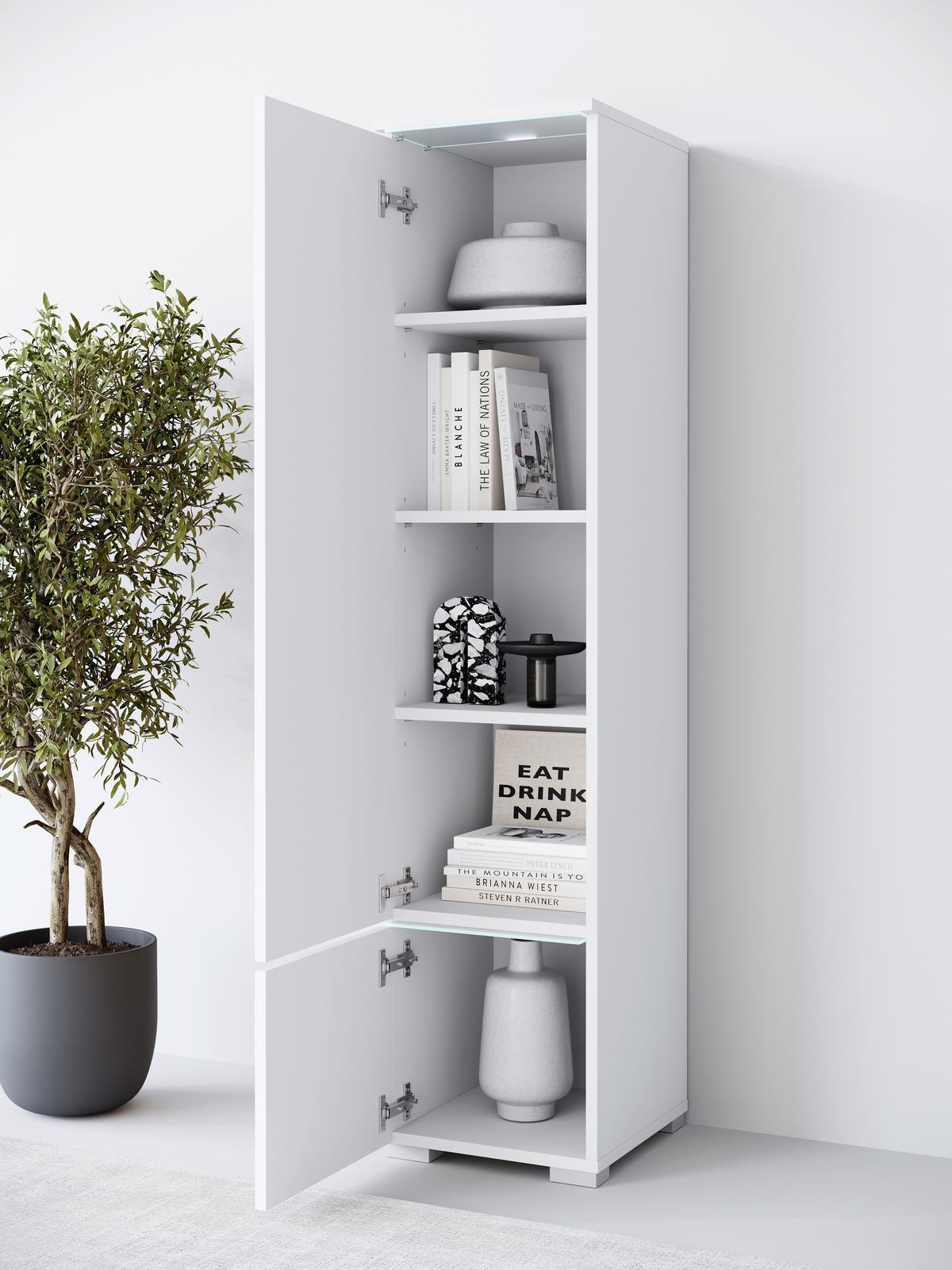 Visoka Omara Vera 001, Bela - siva/bela, Design, umetna masa/leseni material (30/130/33cm) - Livetastic