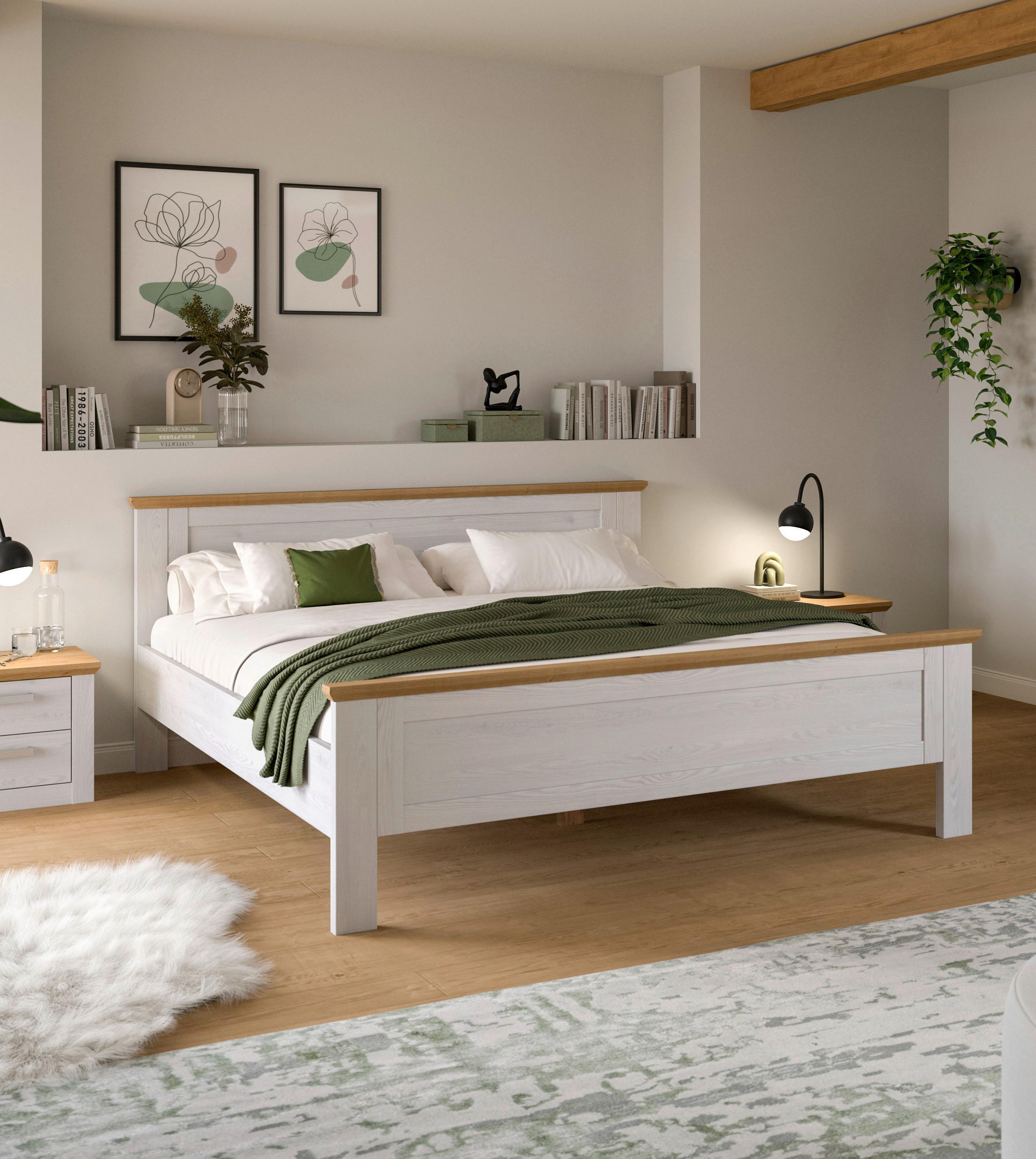 Bett VERONA Weiß ca. 180x200 cm MDF - Lärchefarben/Eiche Artisan, ROMANTIK / LANDHAUS, Holzwerkstoff (180/200cm) - Livetastic