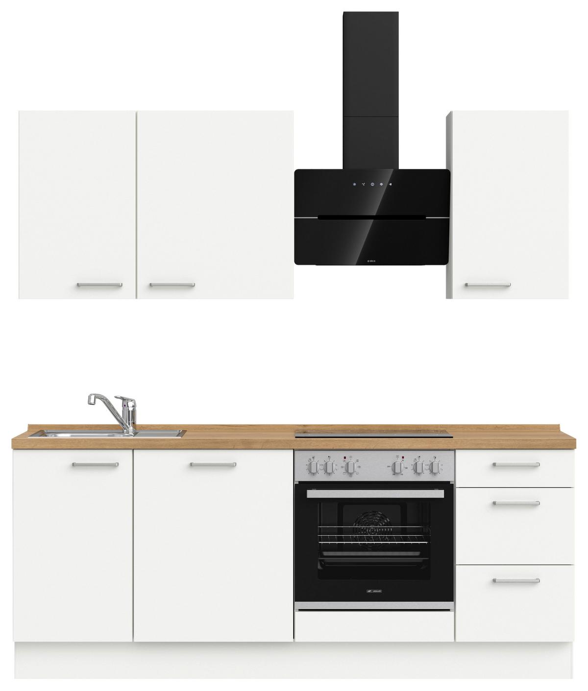 Küchenleerblock Touch High o. Geräte Weiß - Edelstahlfarben/Eichefarben, MODERN, Holzwerkstoff/Metall (210cm) - Nobilia