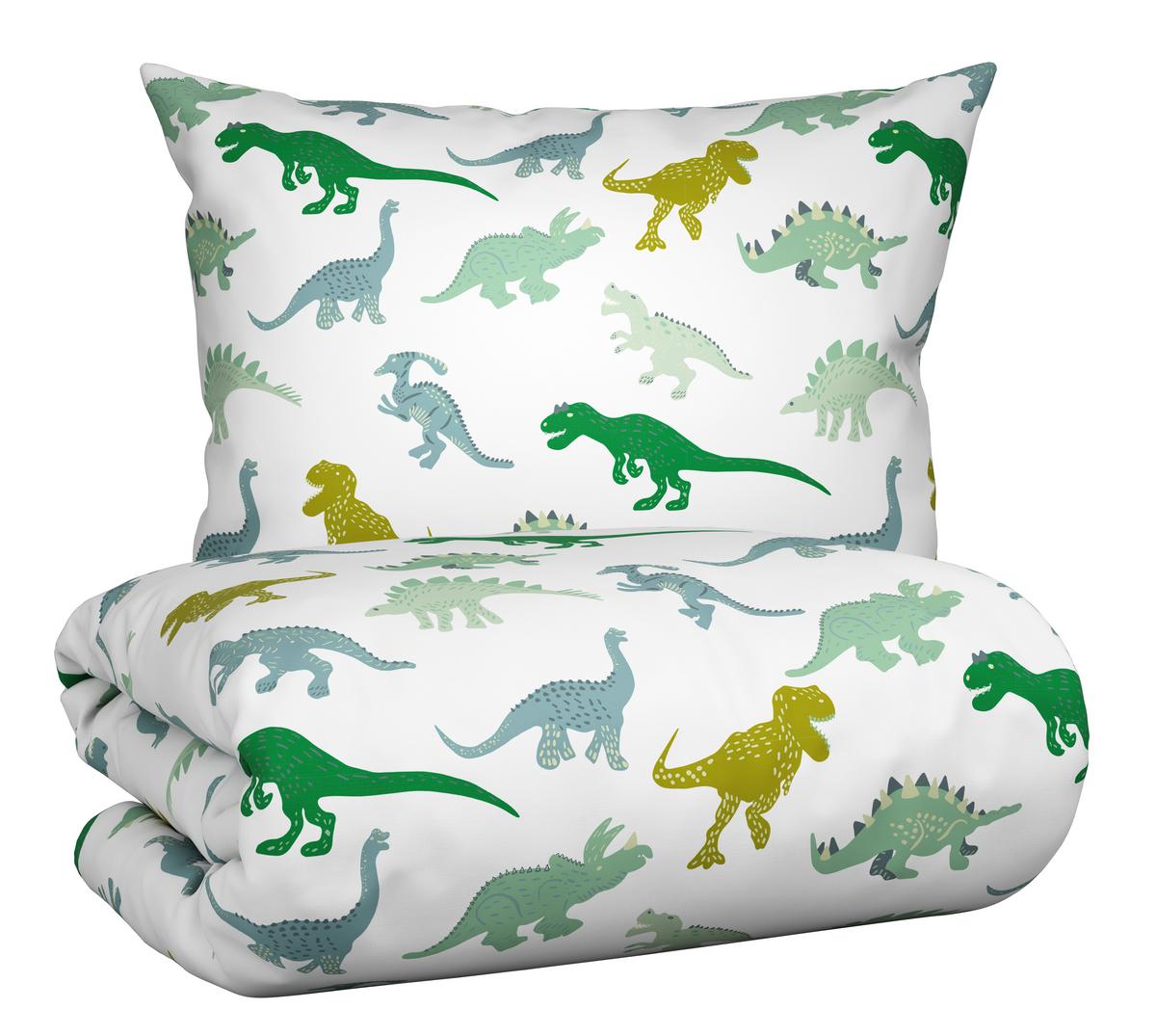 Kinderbettwäscheset DINO - Weiss/Grün, Textil (160/210cm) - Mömax