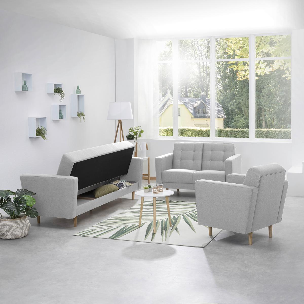 2-Sitzer-Sofa Jasmin Hellgrau Flachgewebe mit Schlaffunktion - Eschefarben/Hellgrau, MODERN, Holz/Textil (128/81cm) - Max Winzer