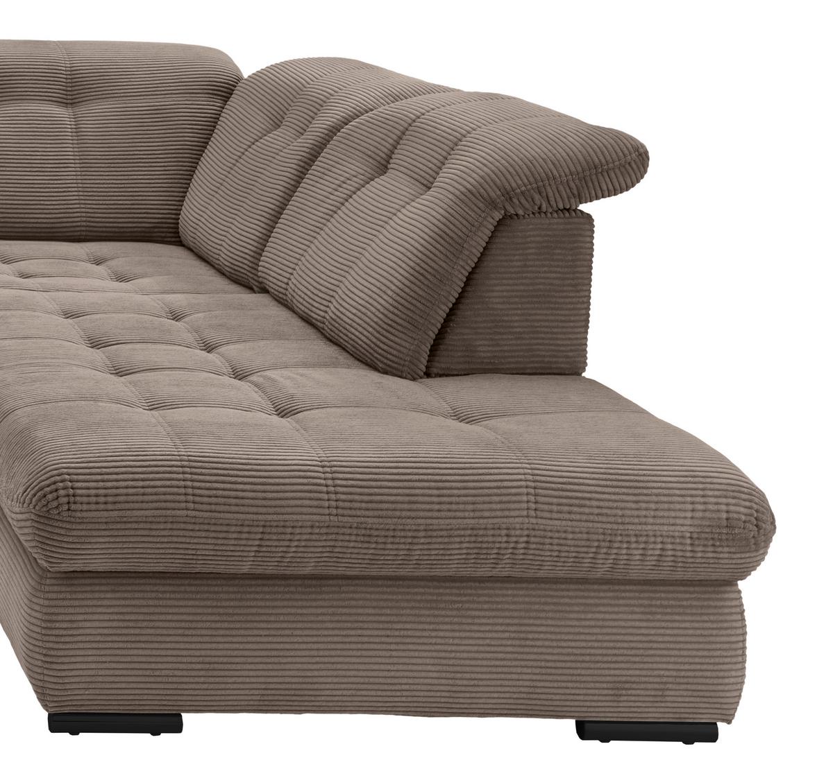 Wohnlandschaft Rigatti Grau- Braun Cord mit Bettkasten - Graubraun/Schwarz, MODERN, Textil/Metall (184/387/252cm) - Livetastic