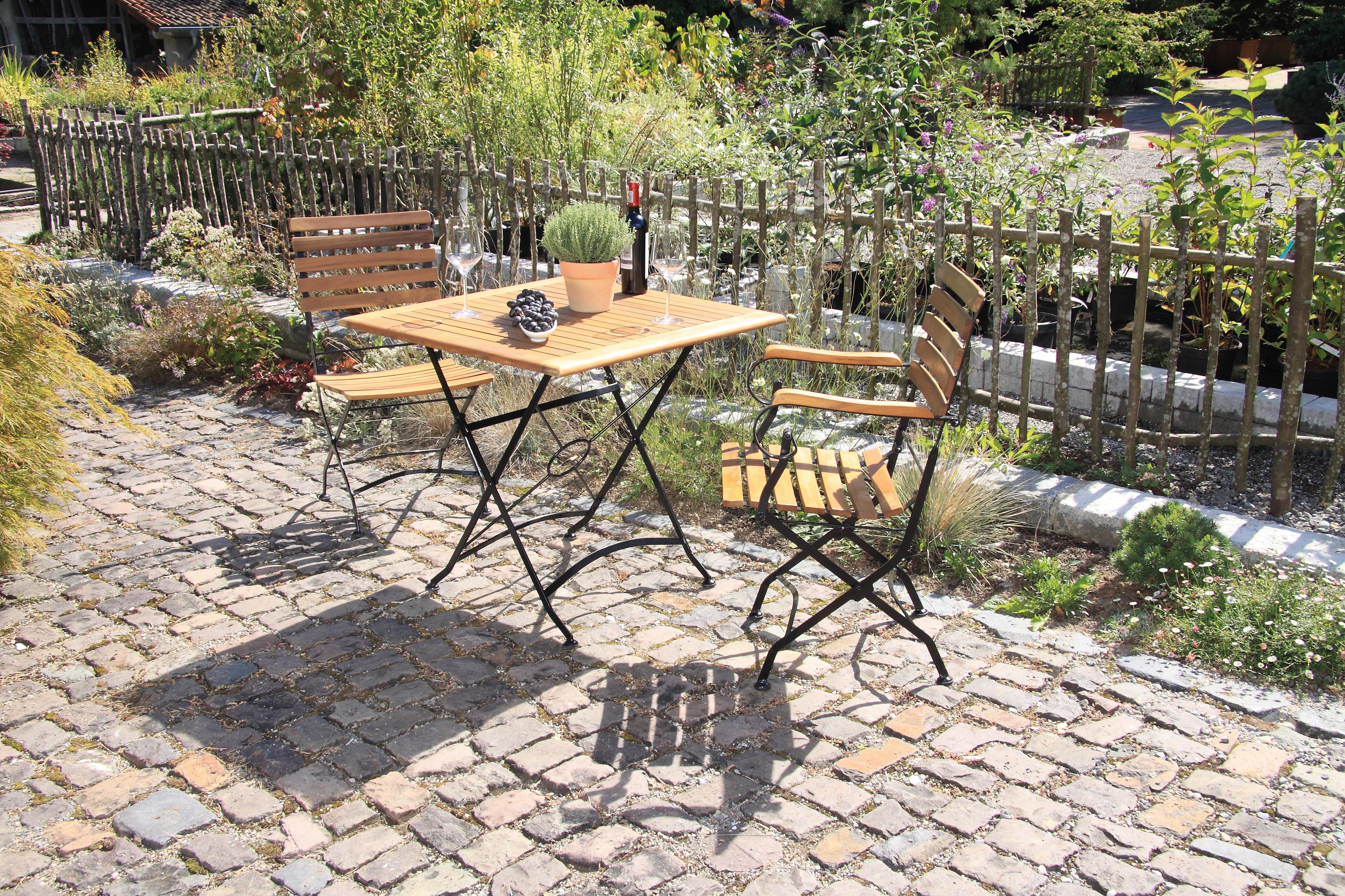 Gartengarnitur Lindau Akazie Echtholz/Metall 3-tlg. - Anthrazit/Akaziefarben, Basics, Holz/Metall (80/75/80cm) - Gardenson